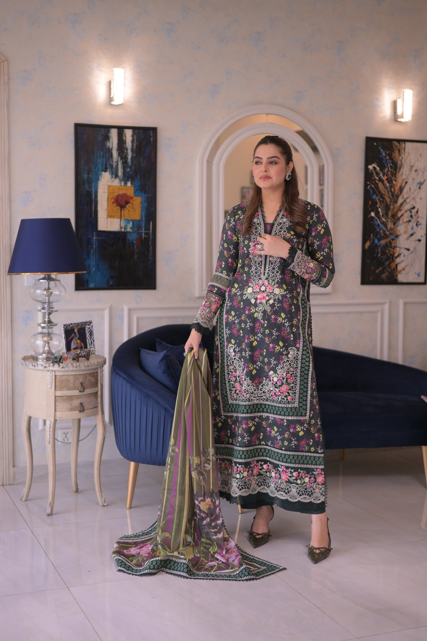 Rs 14500 Aneelas Stitched Lawn Print Emb 3pc Chiffon Duppata [LUX-26-54-B] [Dispatch Time 2.5 Months]