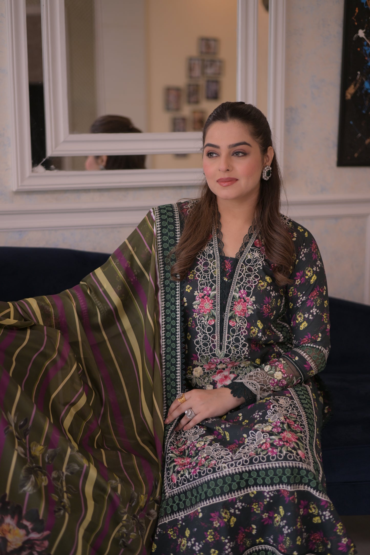 Rs 14500 Aneelas Stitched Lawn Print Emb 3pc Chiffon Duppata [LUX-26-54-B] [Dispatch Time 2.5 Months]