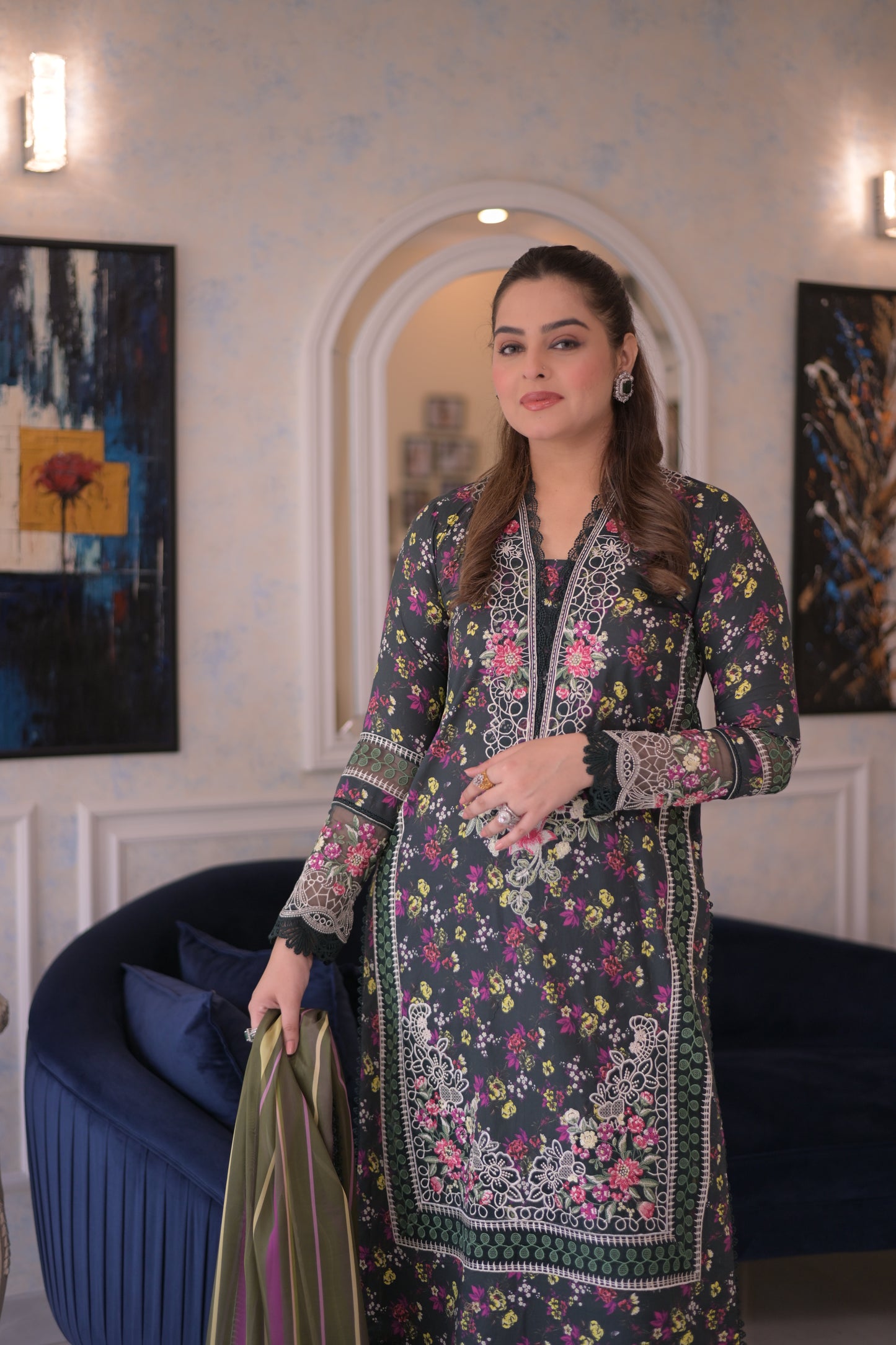 Rs 14500 Aneelas Stitched Lawn Print Emb 3pc Chiffon Duppata [LUX-26-54-B] [Dispatch Time 2.5 Months]