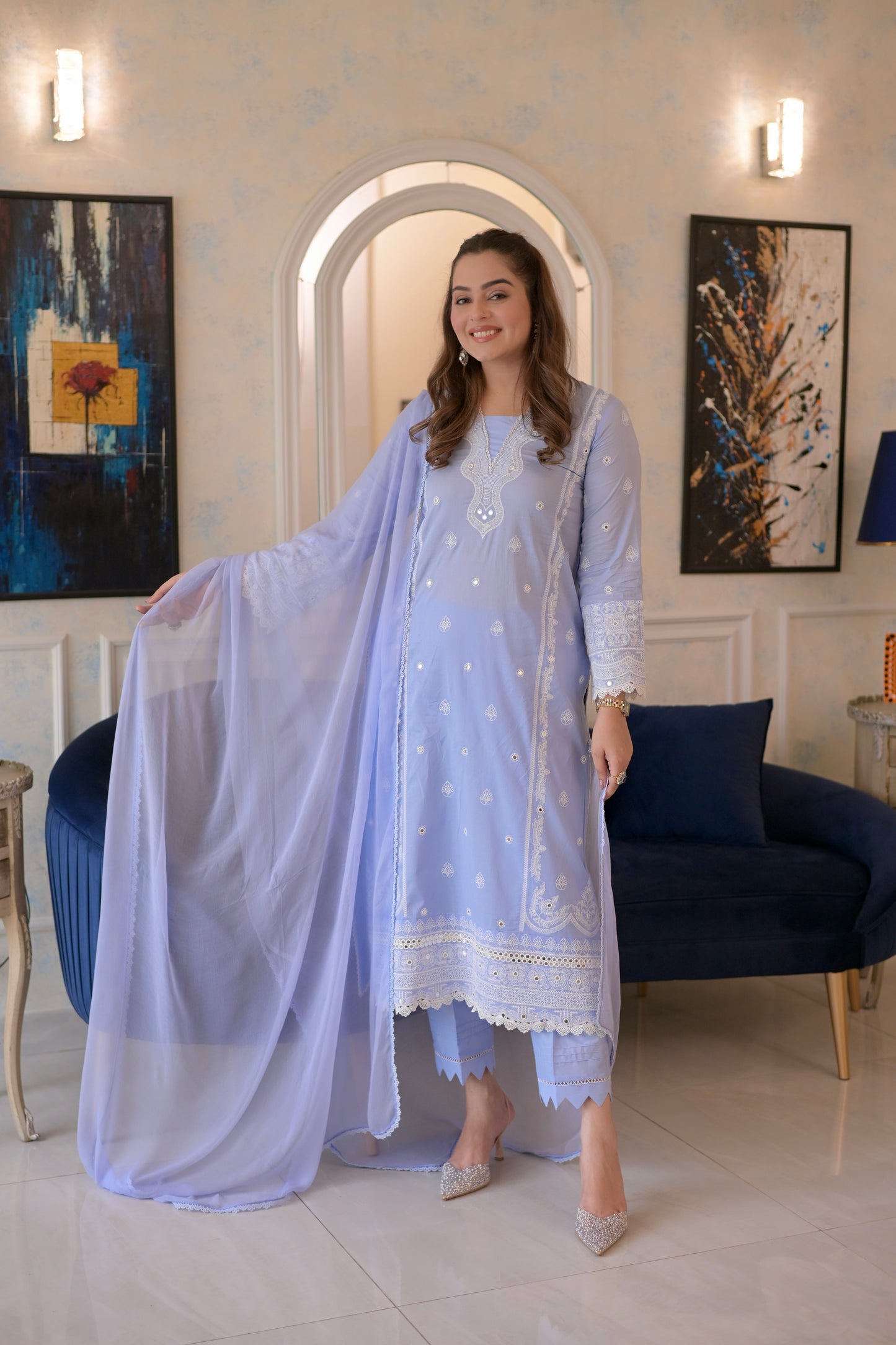 Rs 7500 Aneelas Stitched Lawn Emb Shirt Trouser 2pc [SL-10] [Dispatch Time 2 Months]