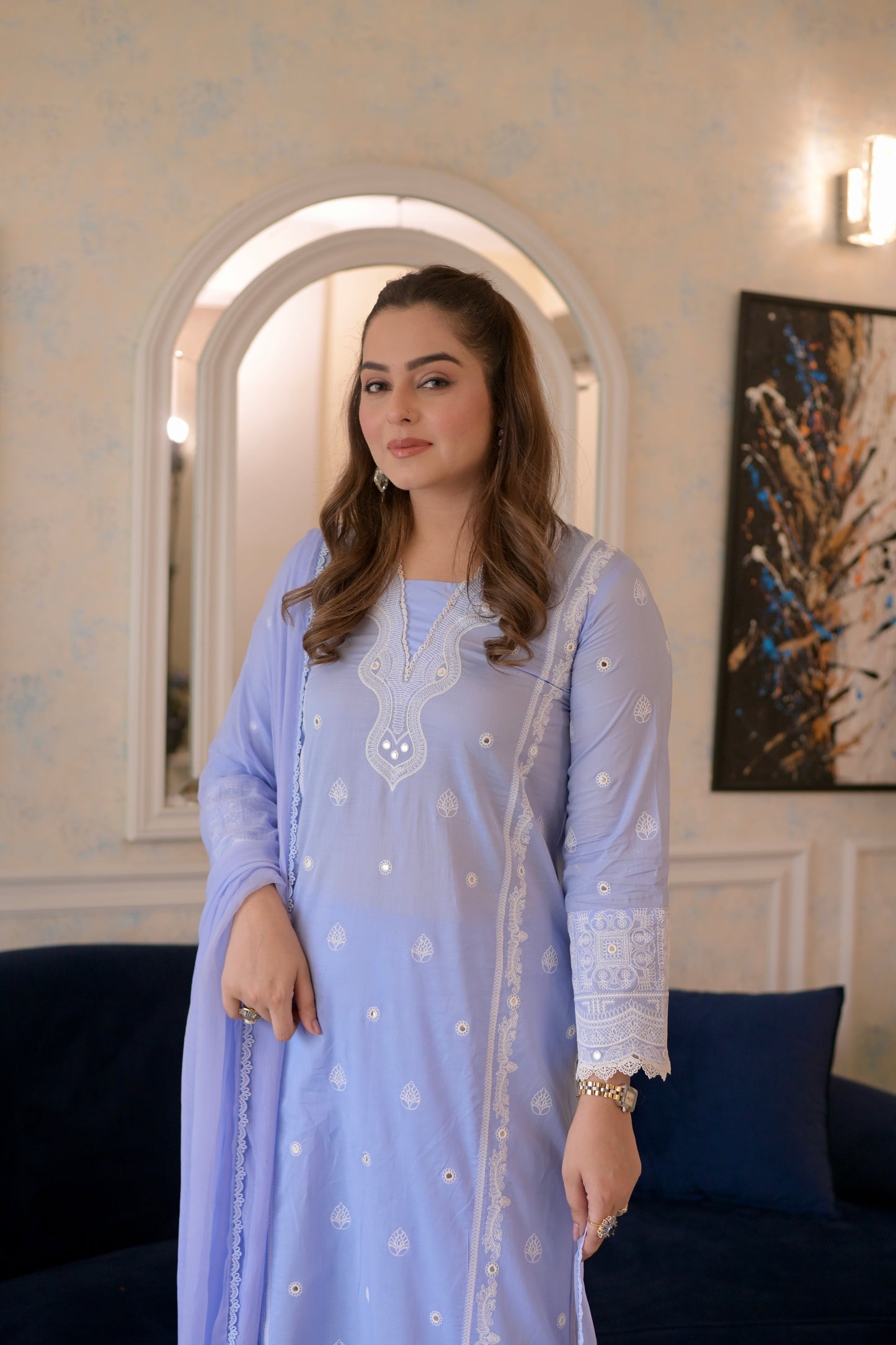 Rs 7500 Aneelas Stitched Lawn Emb Shirt Trouser 2pc [SL-10] [Dispatch Time 2 Months]