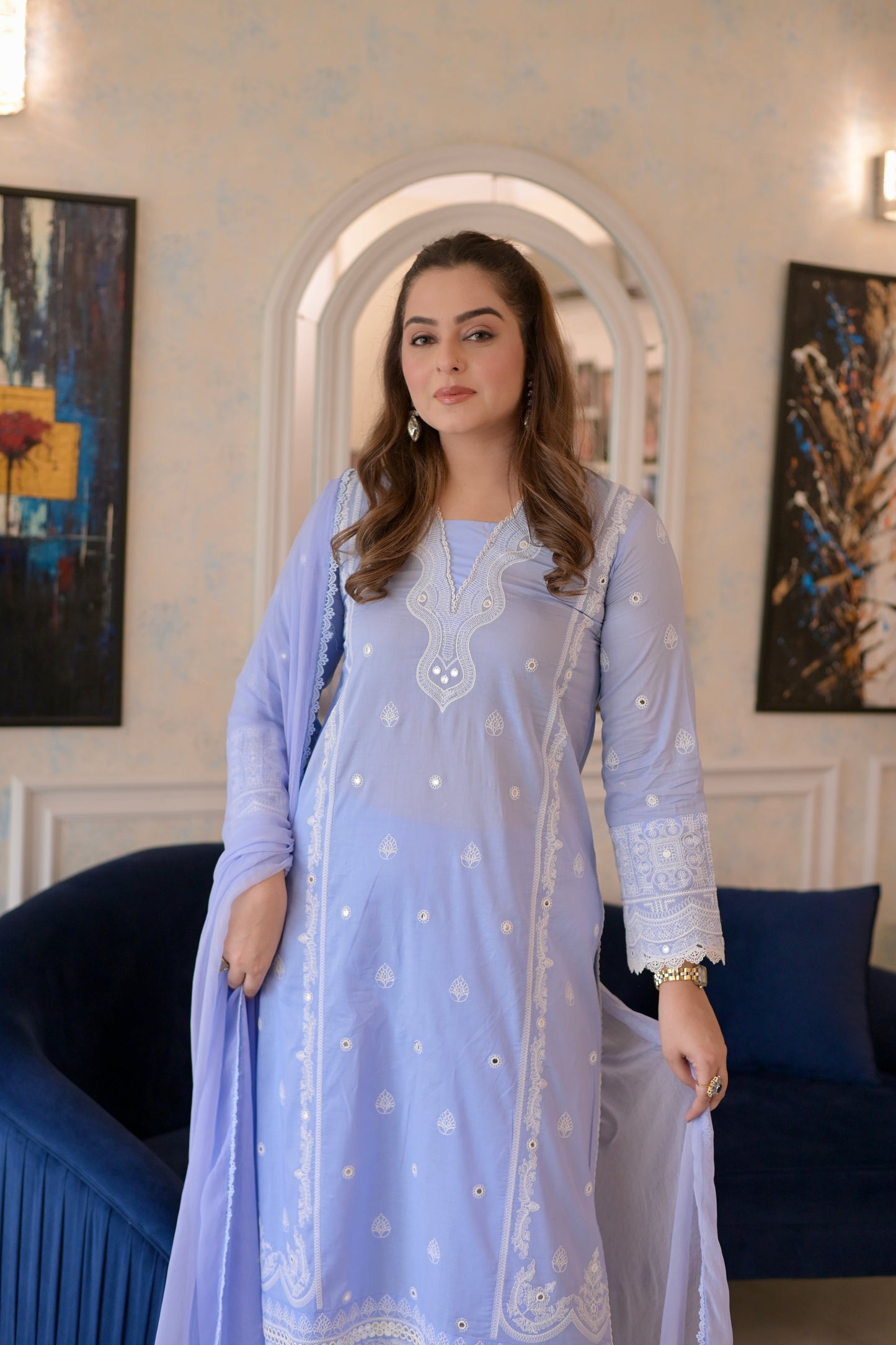 Rs 7500 Aneelas Stitched Lawn Emb Shirt Trouser 2pc [SL-10] [Dispatch Time 2 Months]