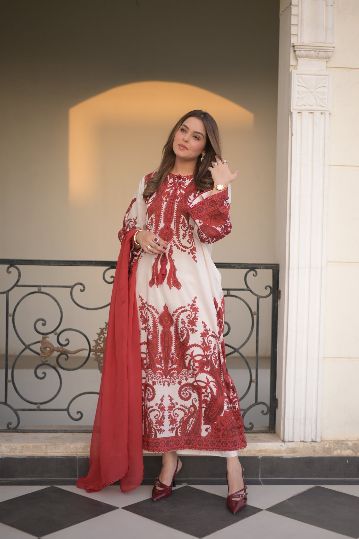 Rs 5500 Aneelas Stitched Print Kaftan 2pc [SPR-26-48] [Dispatch Time 2.5 Months]