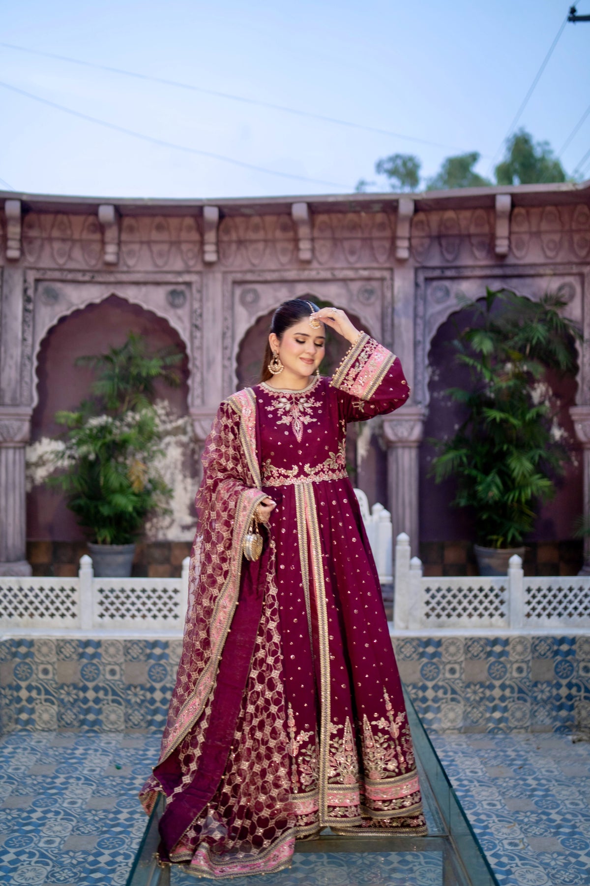 Aneelas Raw Silk Emb Slit Frock 3pc Net Duppata [FC-42] [Dispatch Time 2 Months]