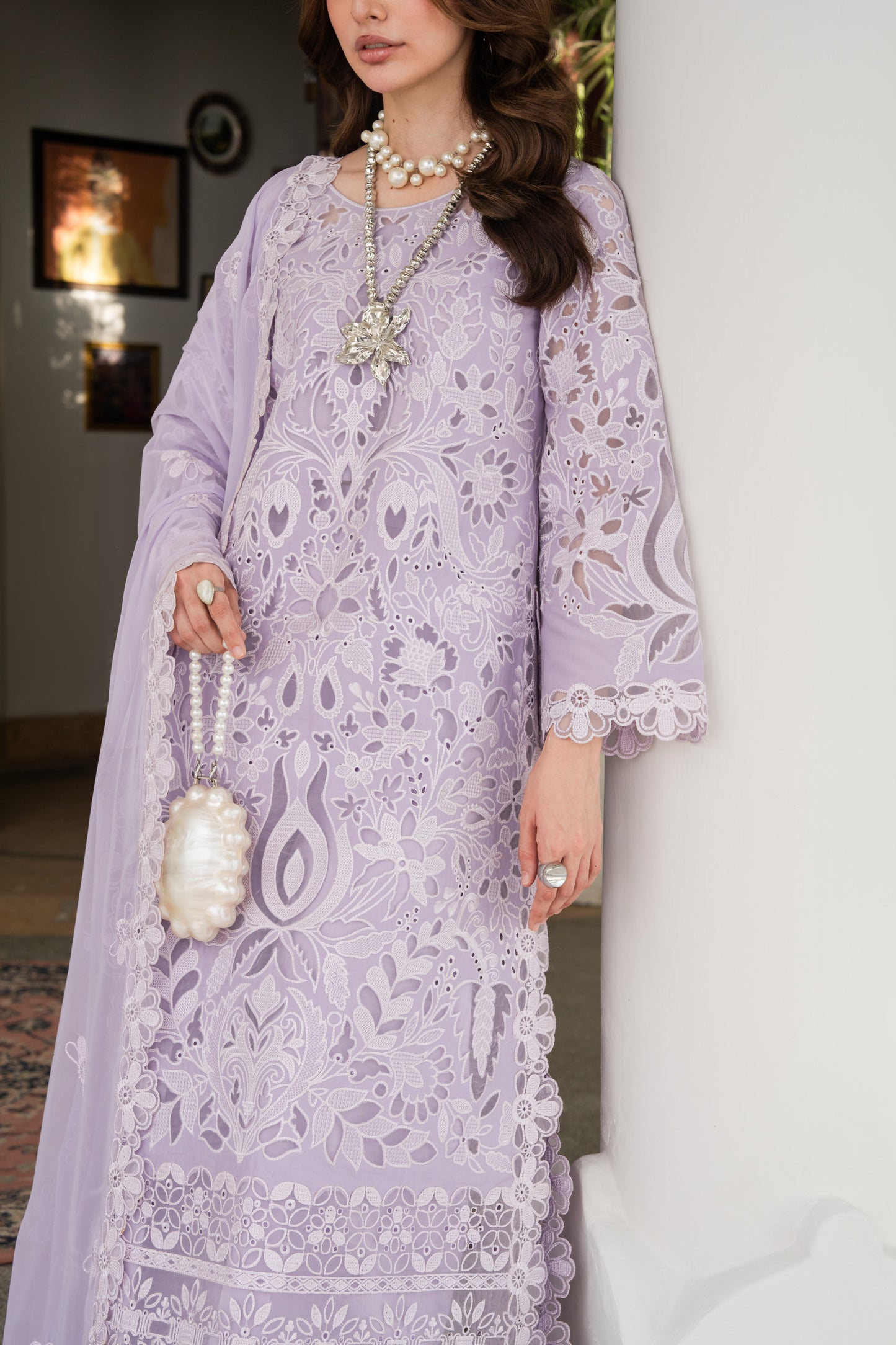 Rs 19500 Aneelas Stitched Luxury Emb Lawn With Chiffon Duppata 3pc[LUX-26-90] [Dispatch Time 15 Days]