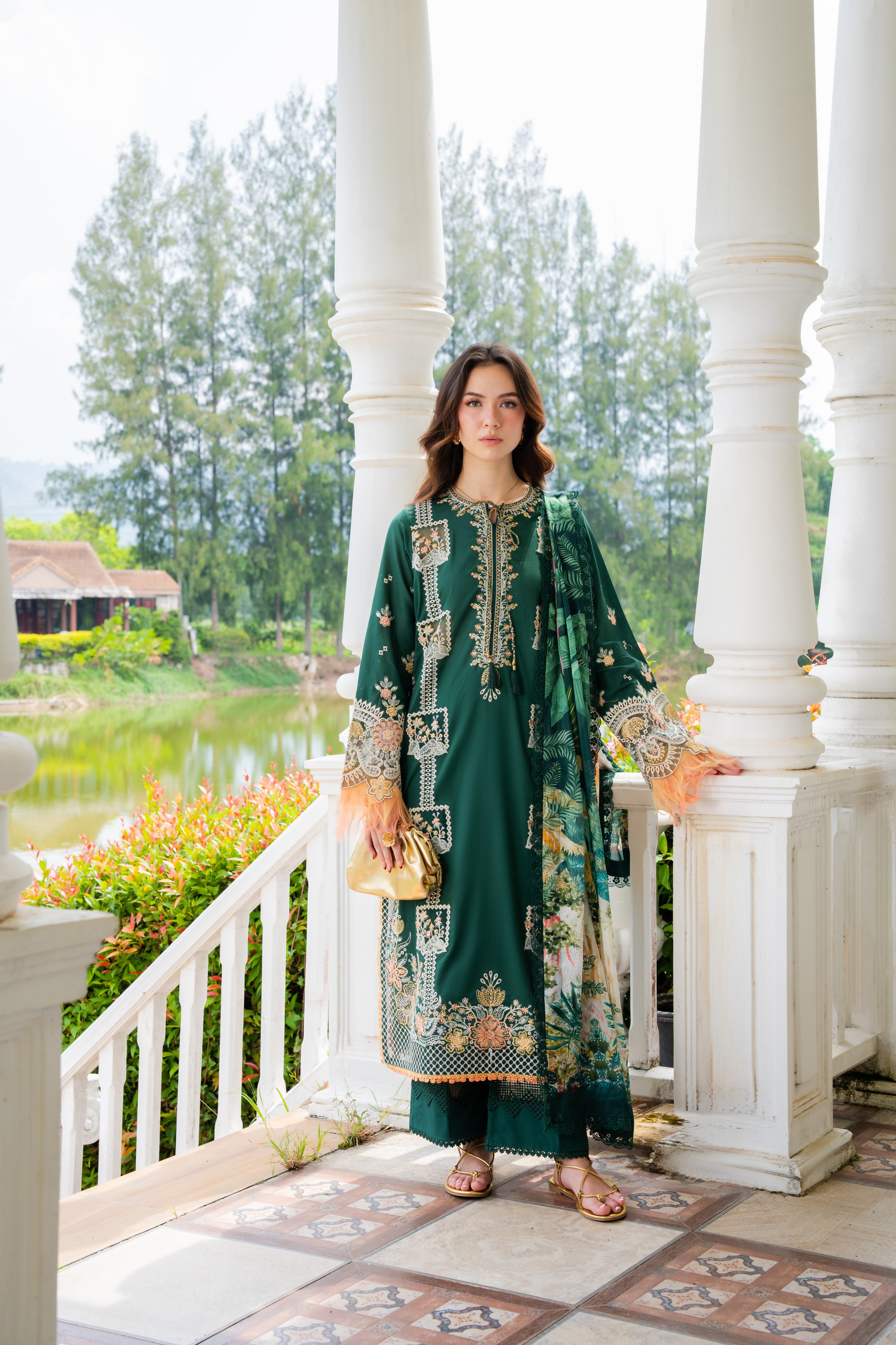 Rs 14990 Aneelas Stitched Luxury Lawn Emb 3pc Silk Duppata [LUX-26-48-A] [Dispatch Time 2.5 Months]