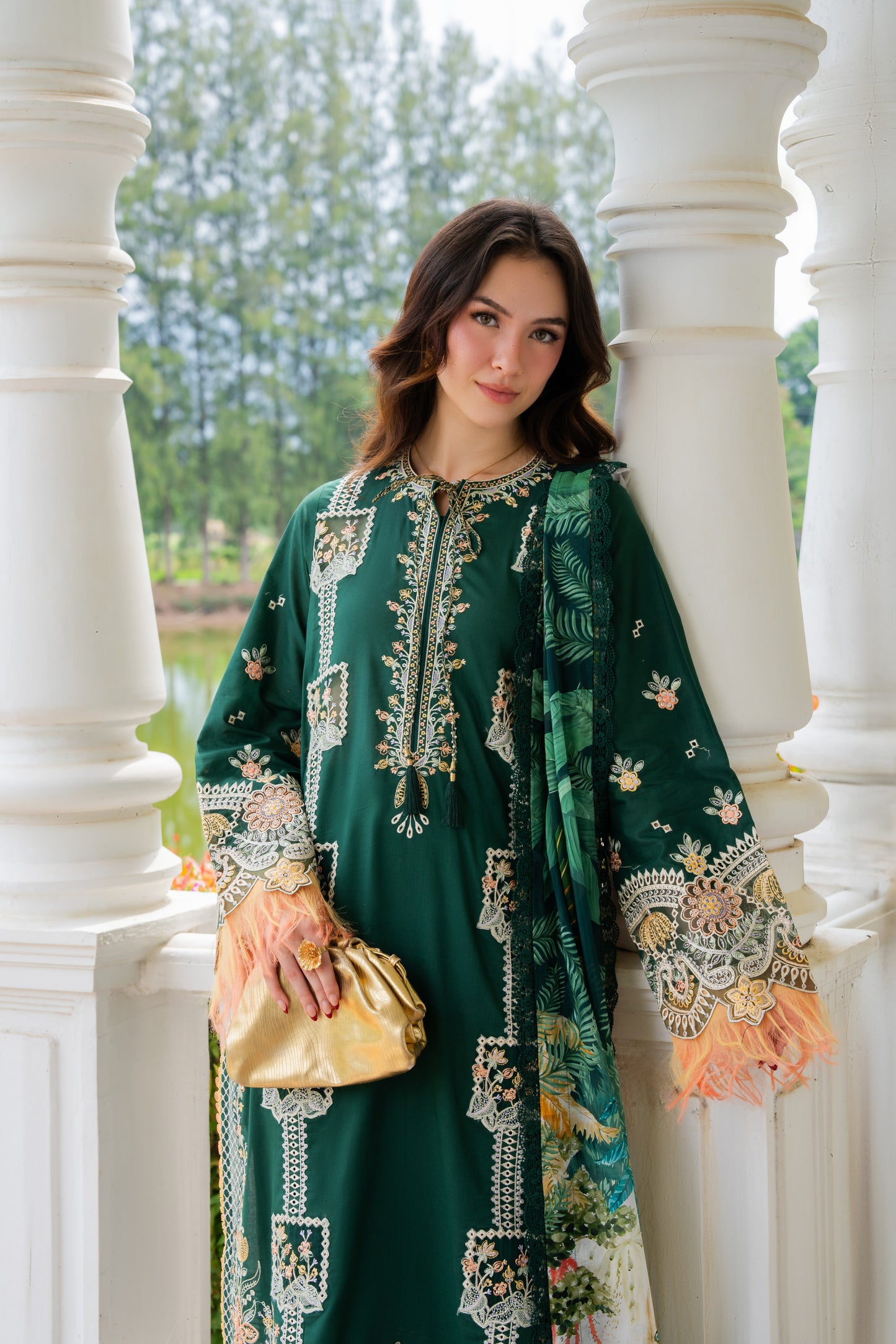 Rs 14990 Aneelas Stitched Luxury Lawn Emb 3pc Silk Duppata [LUX-26-48-A] [Dispatch Time 2.5 Months]