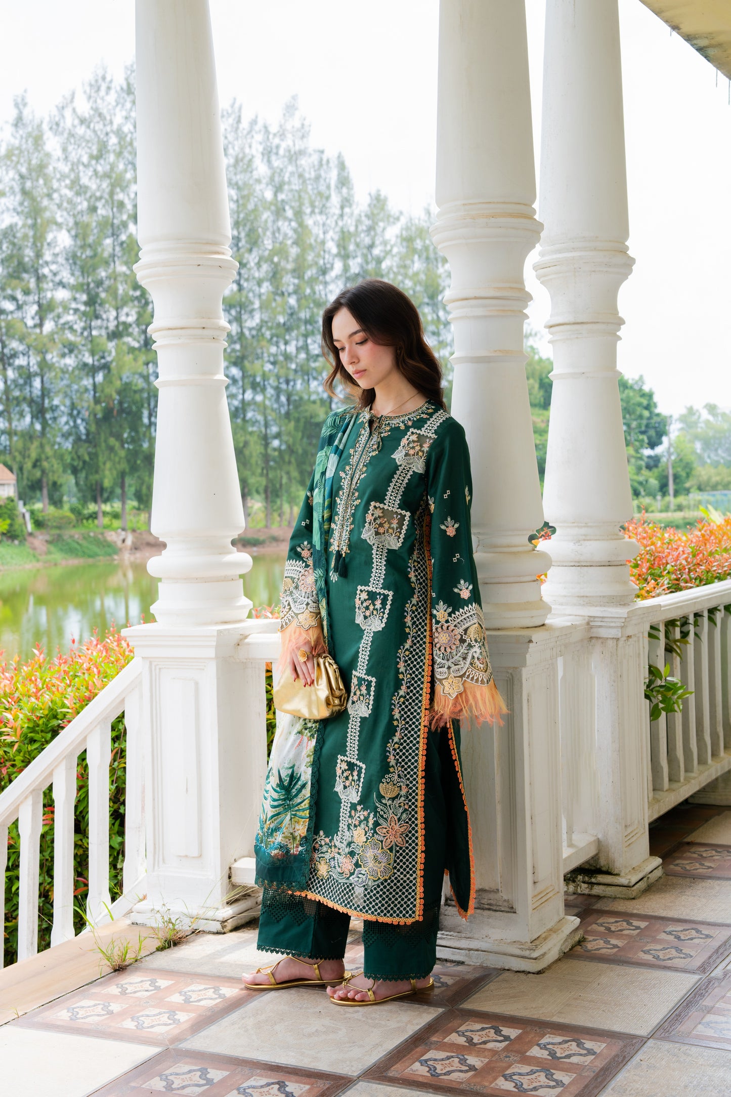Rs 14990 Aneelas Stitched Luxury Lawn Emb 3pc Silk Duppata [LUX-26-48-A] [Dispatch Time 2.5 Months]