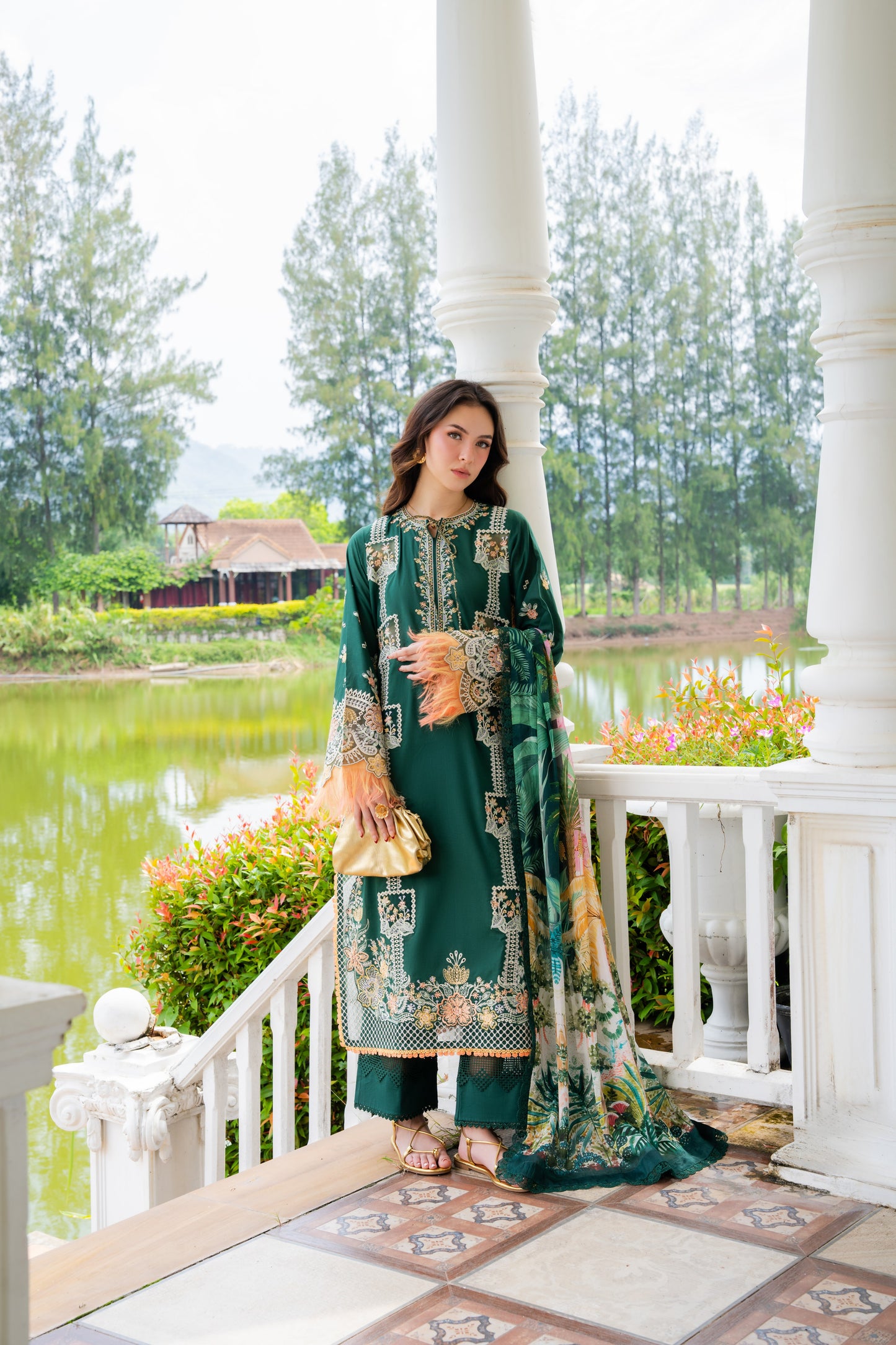 Rs 14990 Aneelas Stitched Luxury Lawn Emb 3pc Silk Duppata [LUX-26-48-A] [Dispatch Time 2.5 Months]