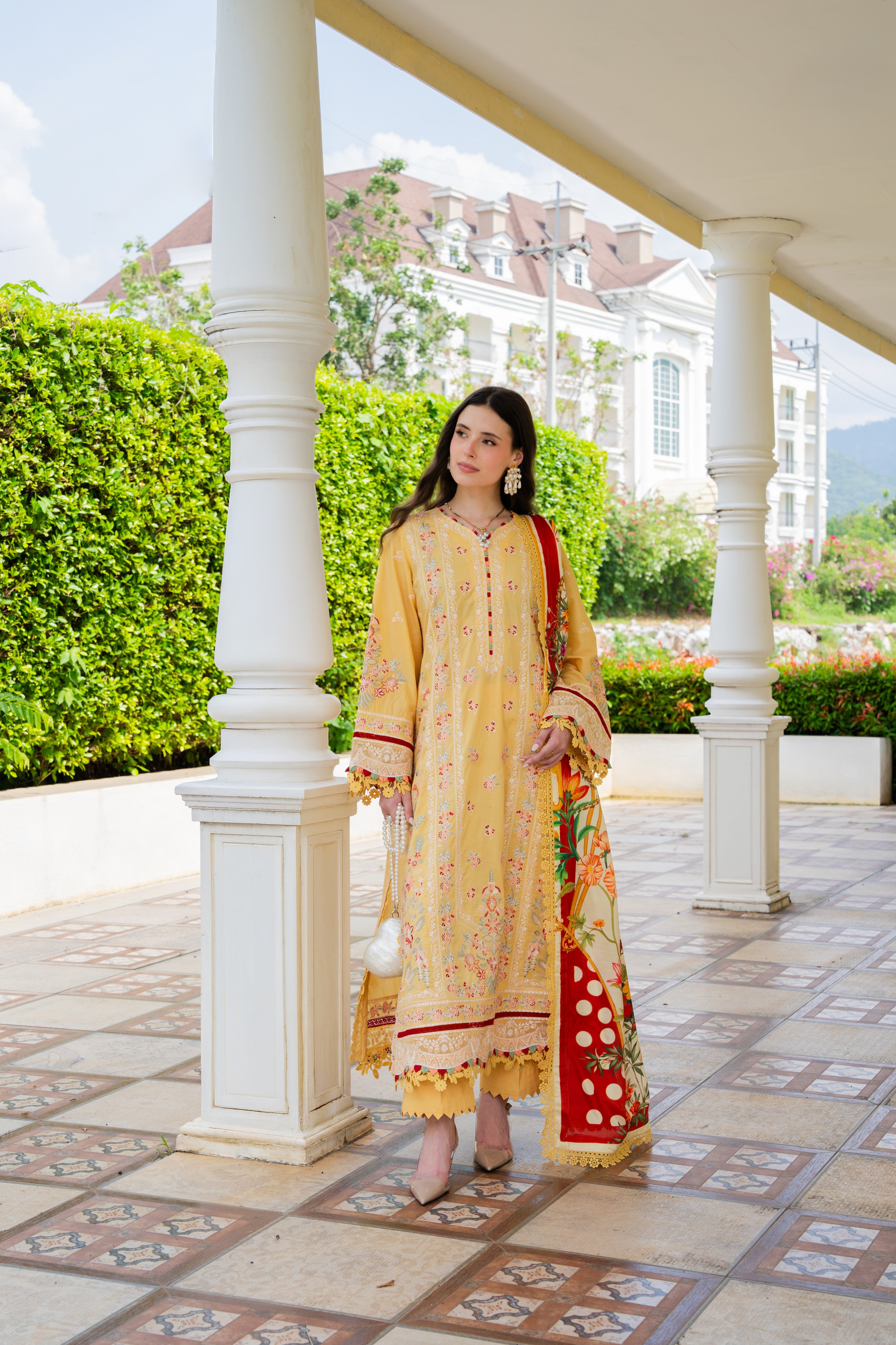 Rs 19500 Aneelas Stitched Luxury Lawn Emb 3pc Silk Print Duppata [LUX-26-100-A] [Dispatch Time 2 Months]