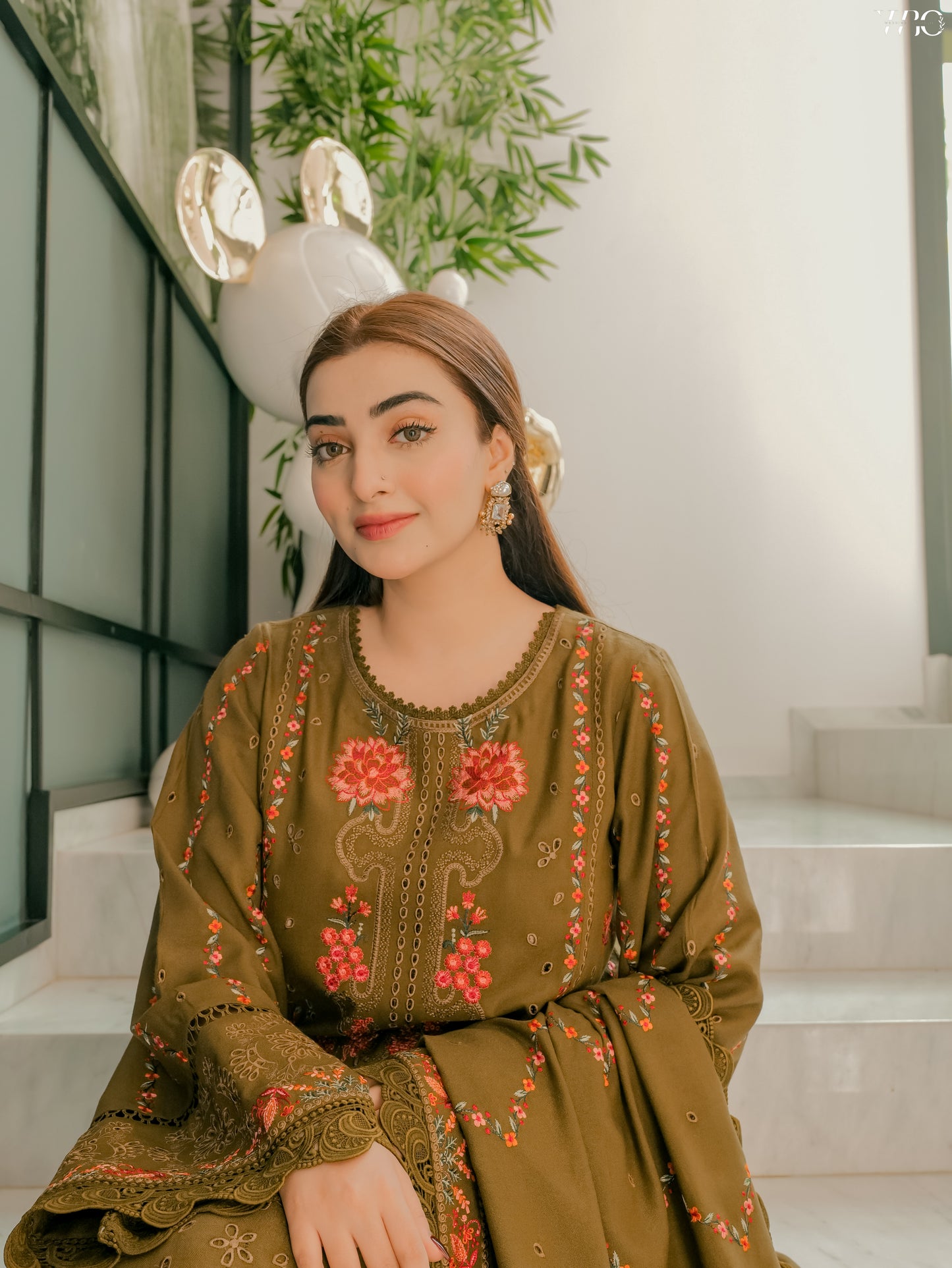 Rs 17000 Aneelas Stitched Peach Wool Emb 3pc [PL-13] [Dispatch Time 2 Months]