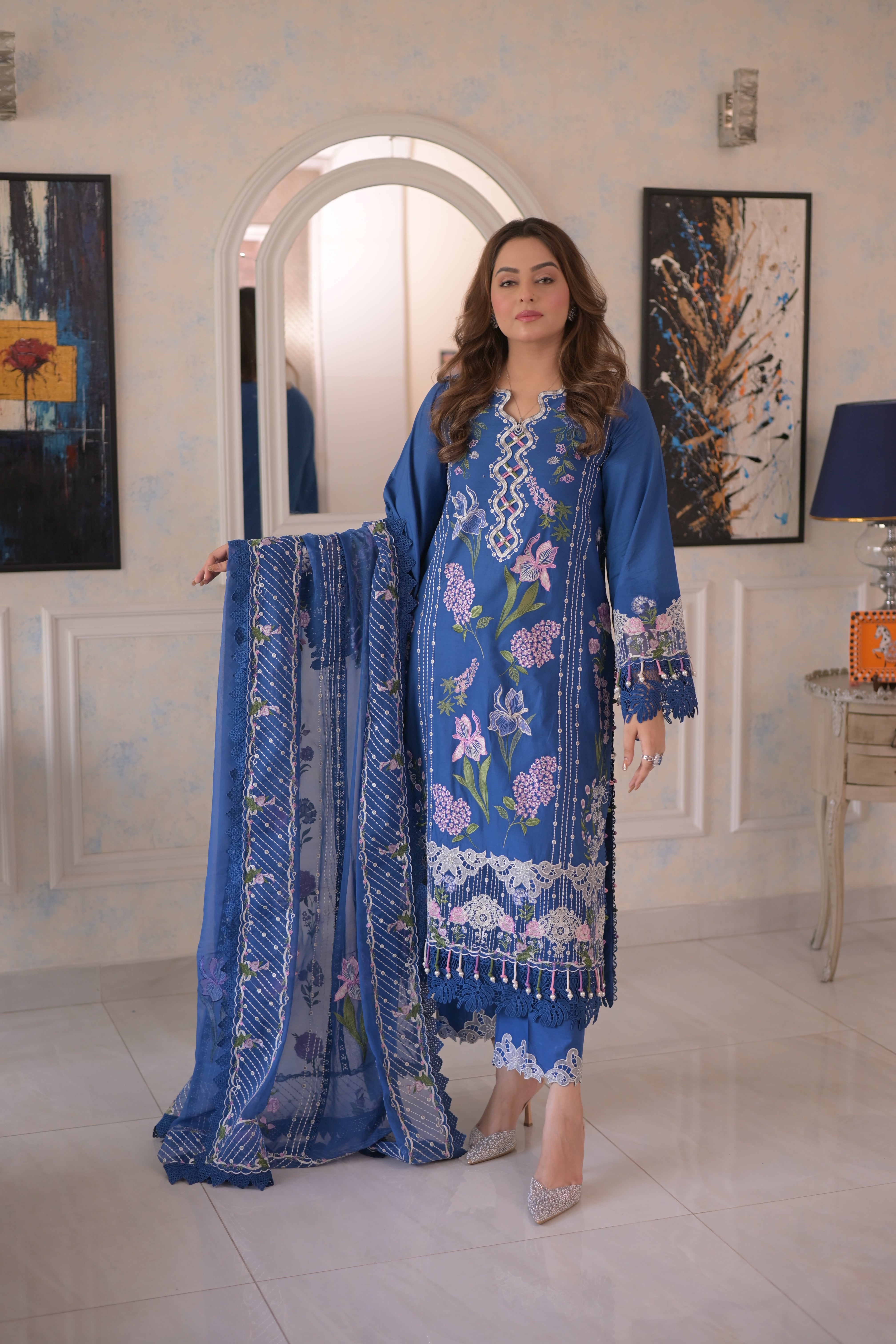 Rs 19500 Aneelas Stitched Luxury Lawn Emb 3pc Chiffon Duppata [LUX-26-86] [Dispatch Time 2 Months]