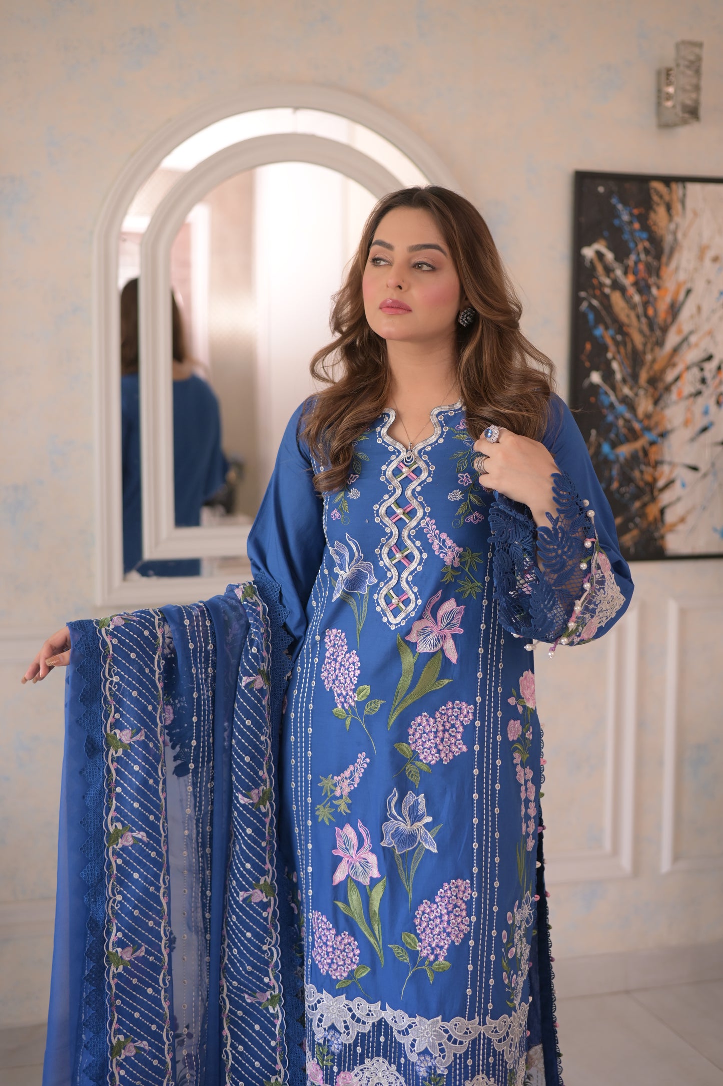 Rs 13000 Aneelas Stitched Luxury Lawn Emb Shirt Trouser 2pc [LUX-26-86] [Dispatch Time 2 Months]