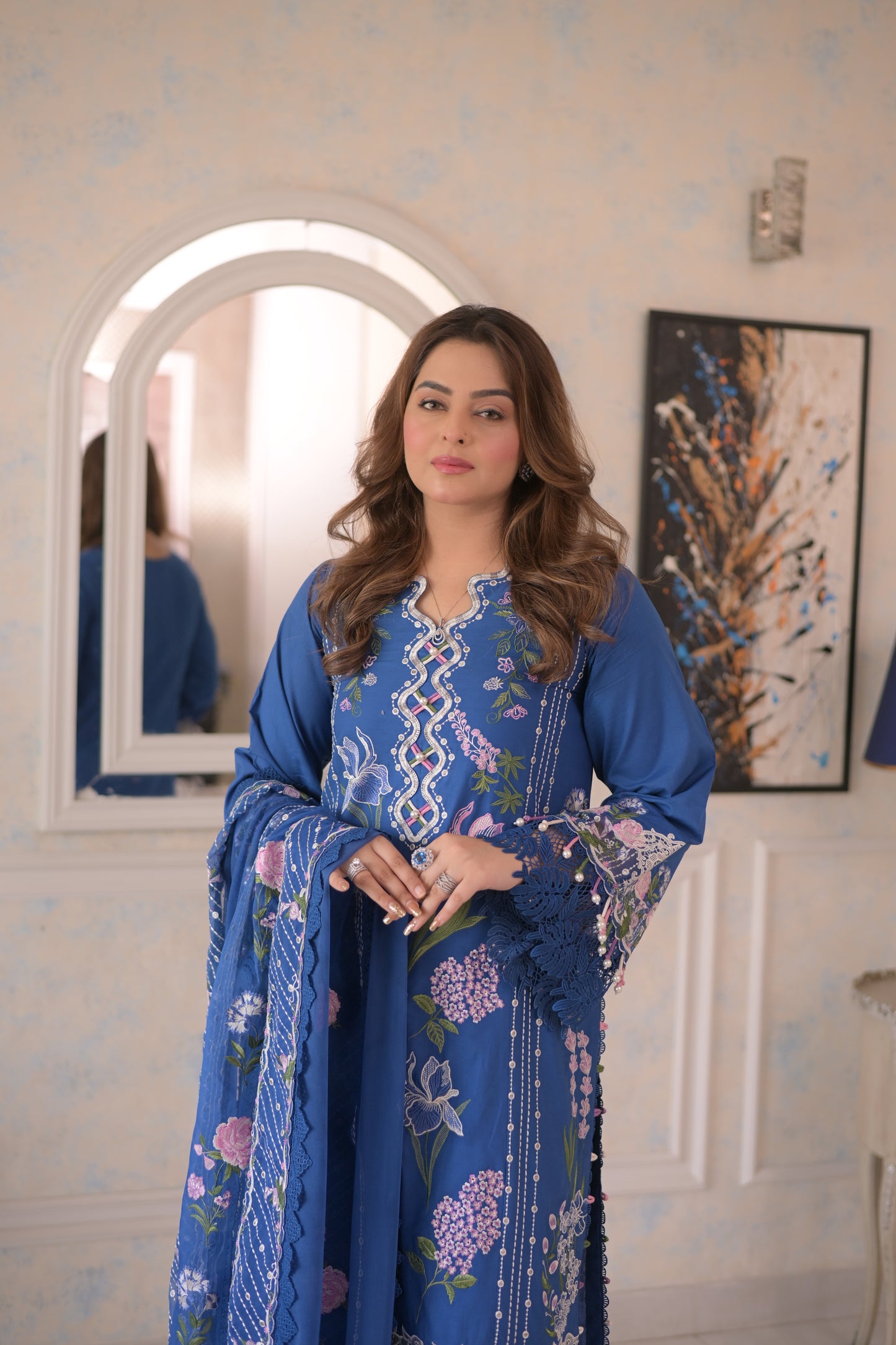 Rs 13000 Aneelas Stitched Luxury Lawn Emb Shirt Trouser 2pc [LUX-26-86] [Dispatch Time 2 Months]