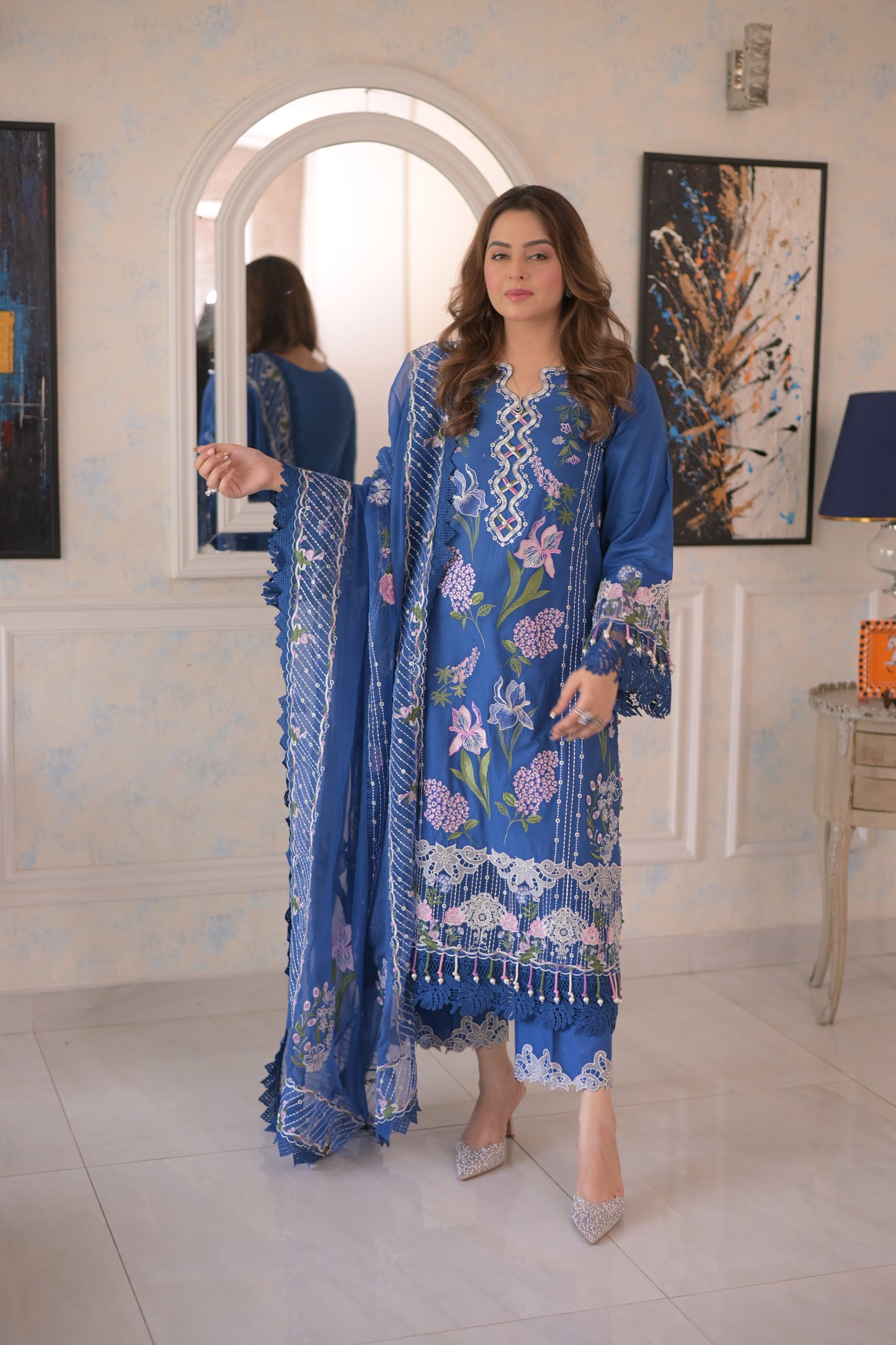Rs 13000 Aneelas Stitched Luxury Lawn Emb Shirt Trouser 2pc [LUX-26-86] [Dispatch Time 2 Months]