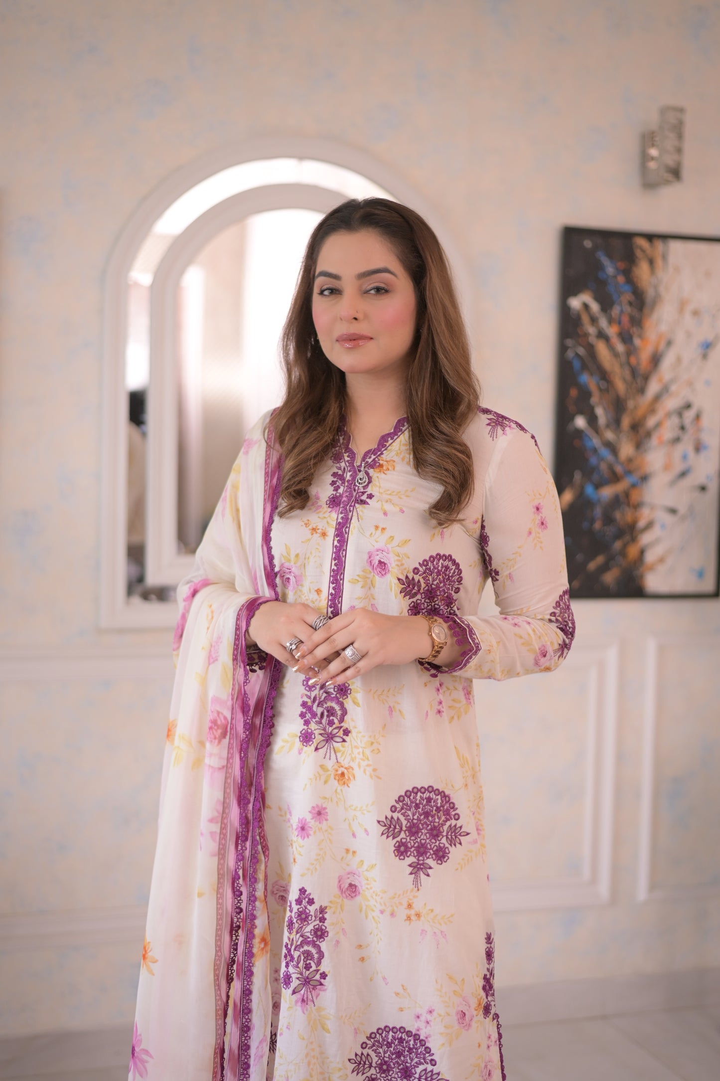 Rs 10500 Aneelas Stitched Print Emb 3pc With Lawn Dupatta [SPR-26-66-B] [Dispatch Time 2 Month]