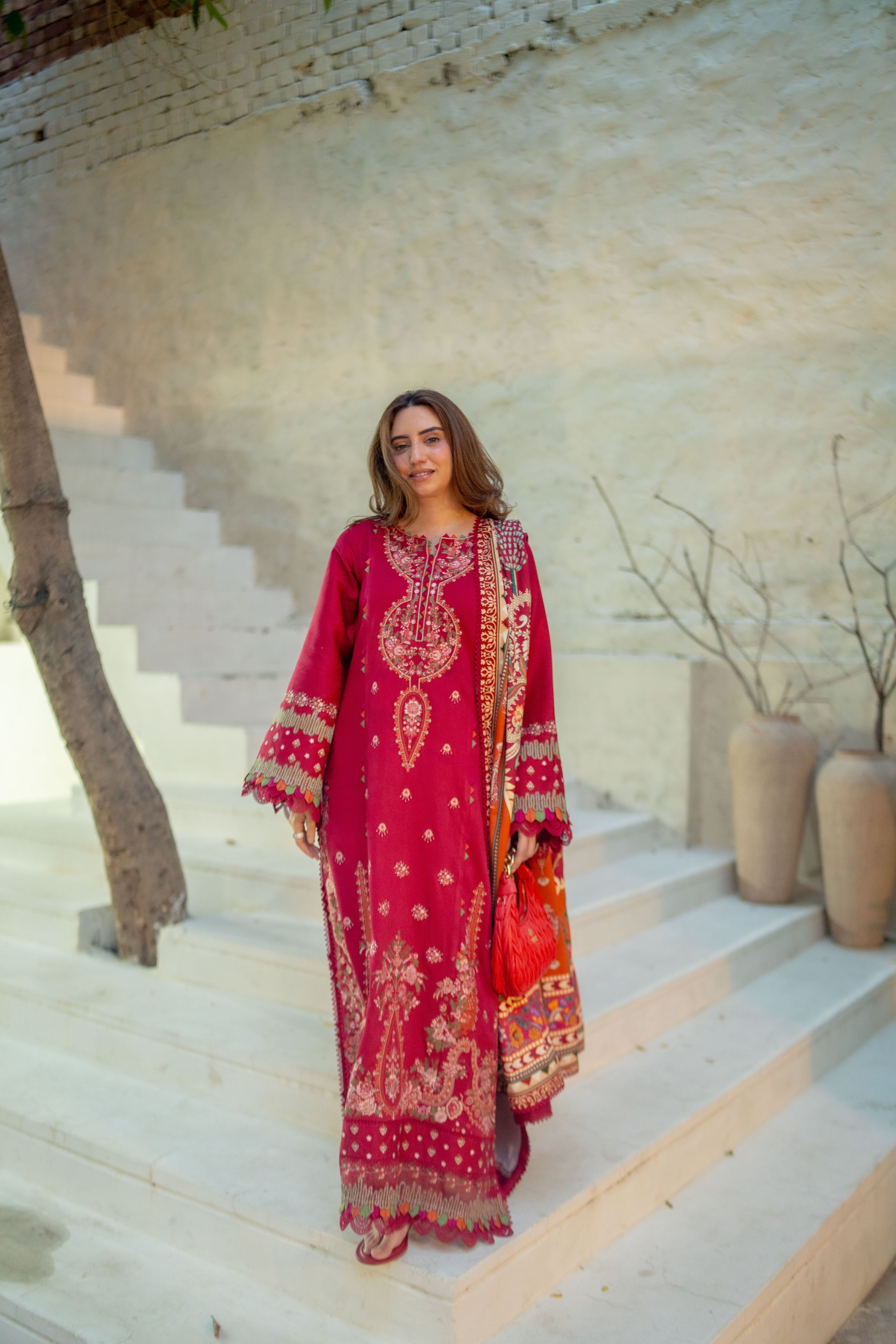 Aneelas Luxury Twill Emb 3pc Print Shawl [WLUX-26-19] [Est. Dispatch Time 2.5 Month]