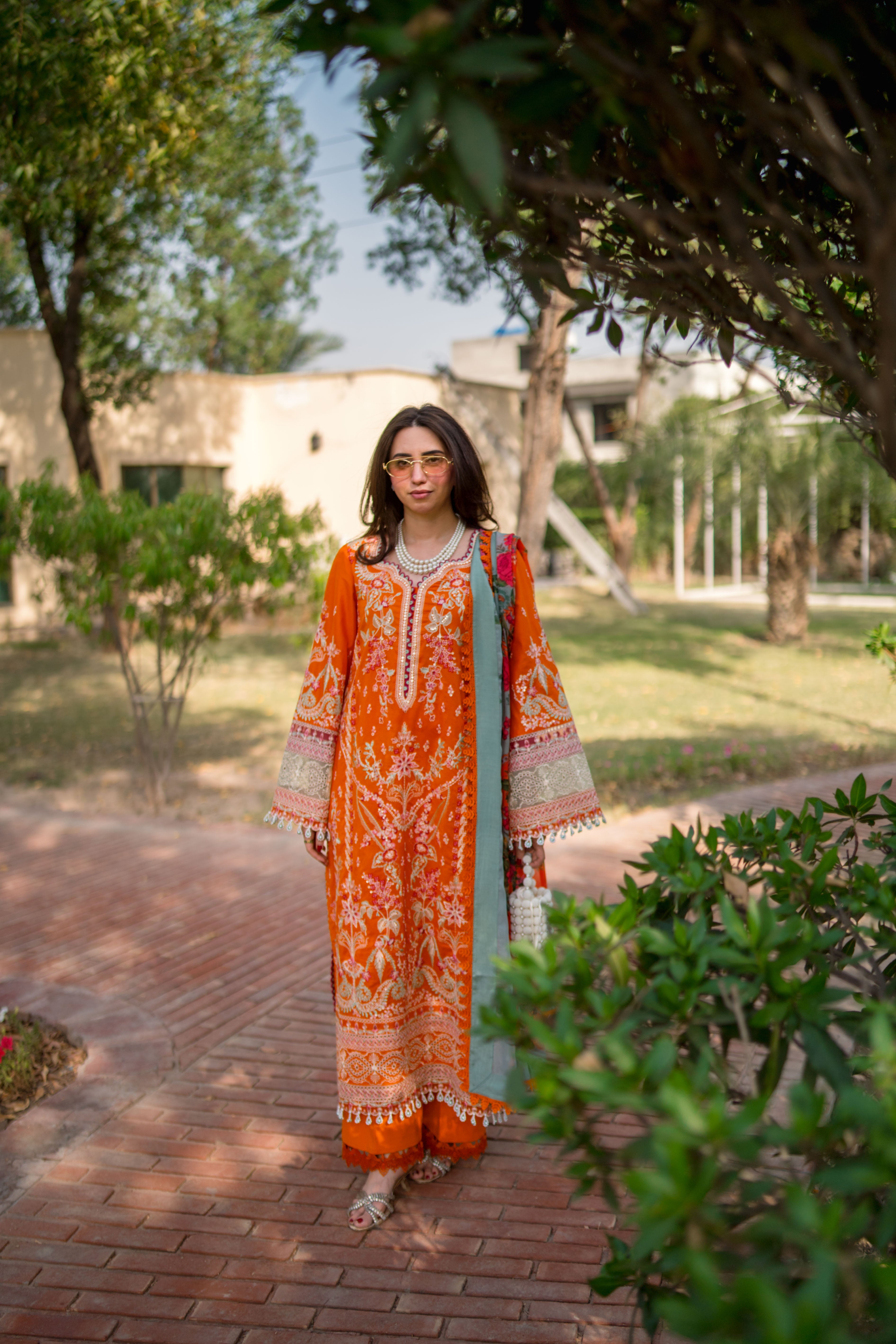 Rs 16000 Aneelas Stitched Lawn Emb 3pc Print Silk Duppata [LUX-26-84-A] [Dispatch Time 2 Months]