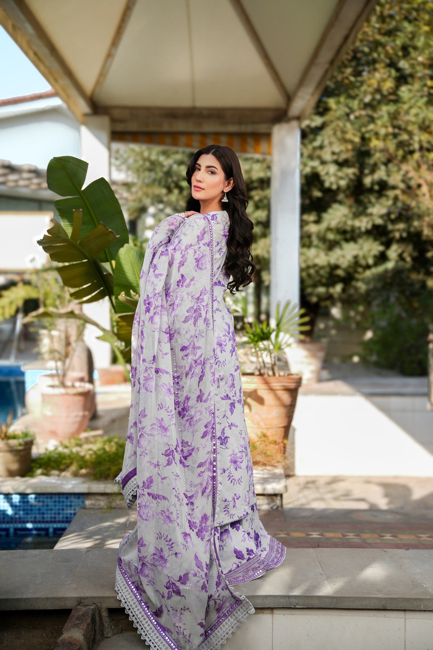 Rs 7000 Aneelas Unstitched lawn print Emb shirt Emb chiffon Duppata Emb trouser 3pc [Dispatch date 15th April ]