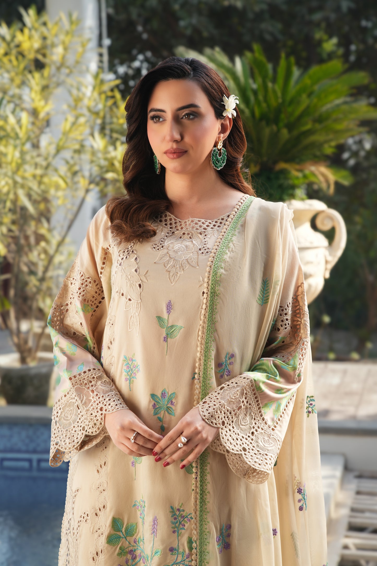 Rs 10500 Aneelas UNstitched luxury lawn Emb shirt chiffon Emb Duppata Emb trouser 3pc [Dispatch date 28th February ]