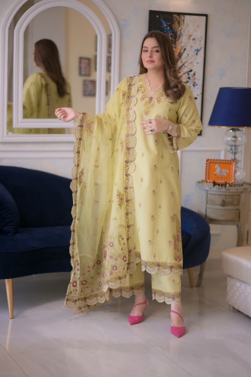 Rs 9500 Aneelas Stitched Lawn Emb Shirt Trouser 2pc [LUX-26-60] [Dispatch Time 2 Months]