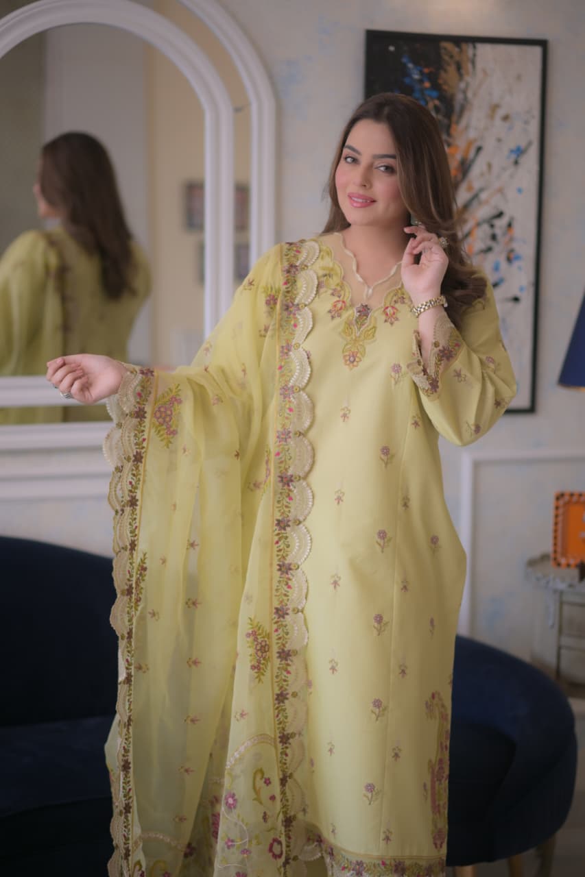 Rs 9500 Aneelas Stitched Lawn Emb Shirt Trouser 2pc [LUX-26-60] [Dispatch Time 2 Months]