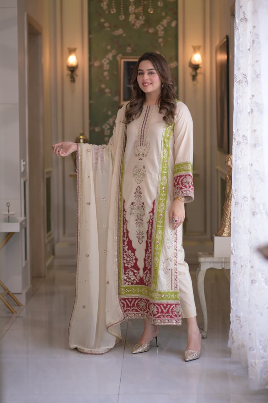 Rs 17500 Aneelas Stitched Luxury Lawn Emb 3pc Chiffon Duppata [LUX-26-53-A] [Dispatch Time 2.5 Months]