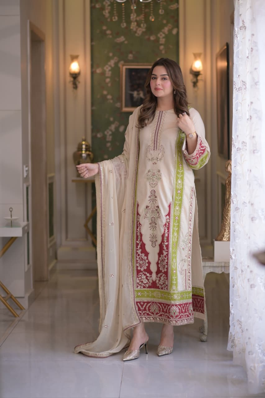 Rs 17500 Aneelas Stitched Luxury Lawn Emb 3pc Chiffon Duppata [LUX-26-53-A] [Dispatch Time 2.5 Months]