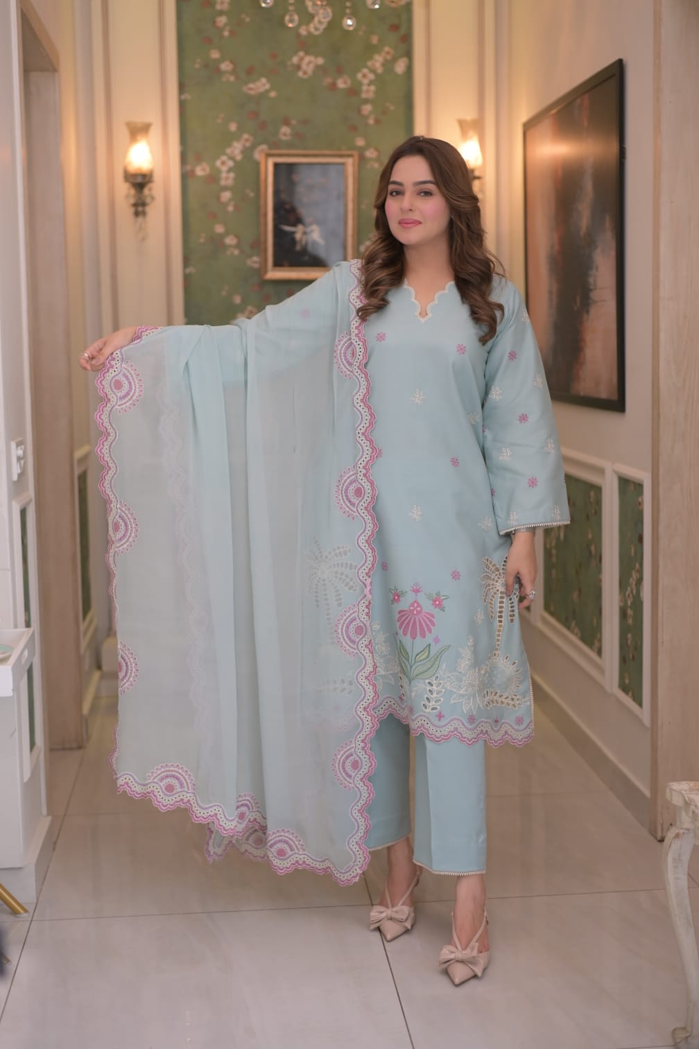 Rs 8000 Aneelas Stithed Emb Lawn Shirt Trouser 2pc [LUX-26-73] [Dispatch Time 2 Month]
