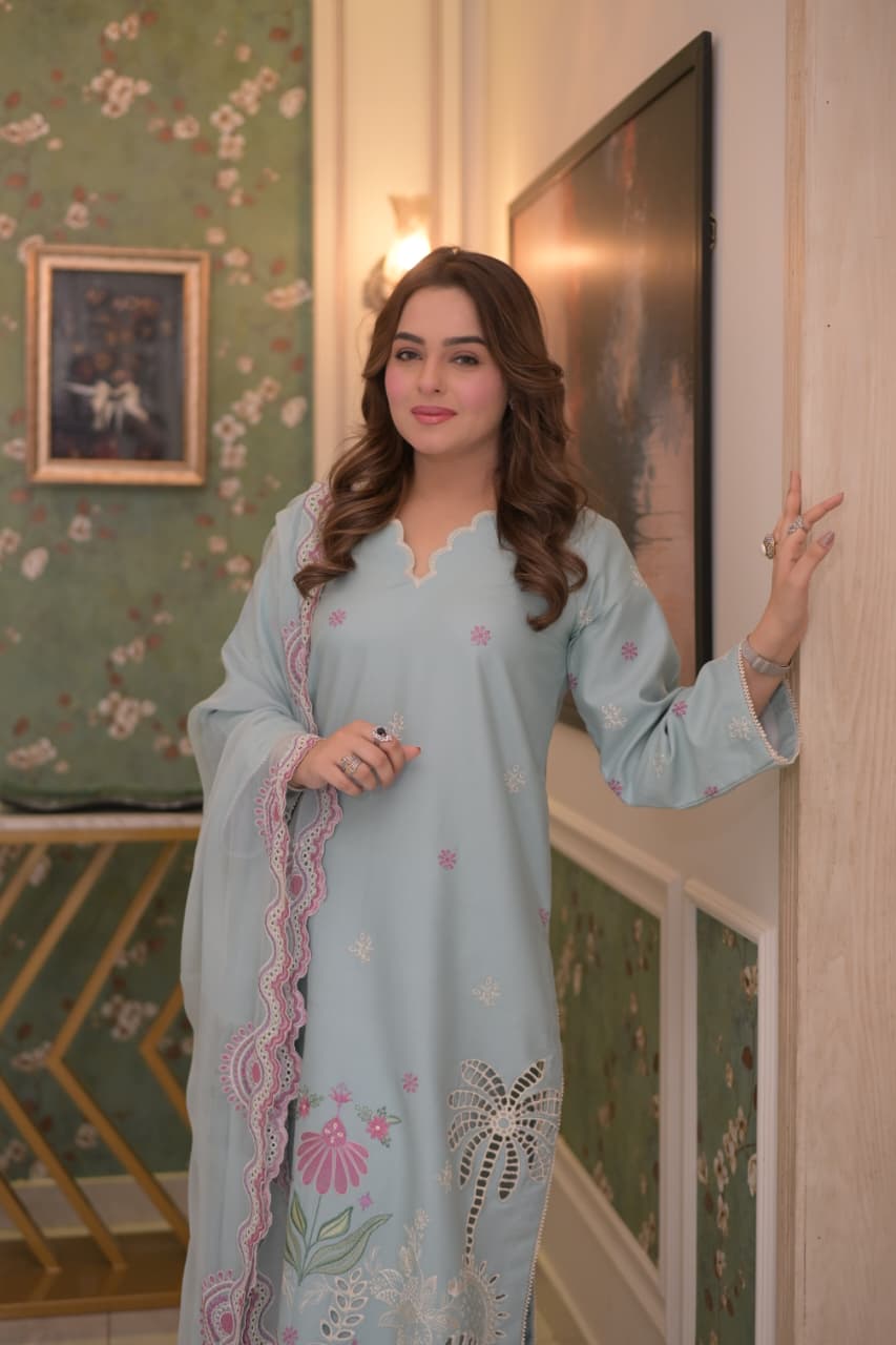 Rs 8000 Aneelas Stithed Emb Lawn Shirt Trouser 2pc [LUX-26-73] [Dispatch Time 2 Month]