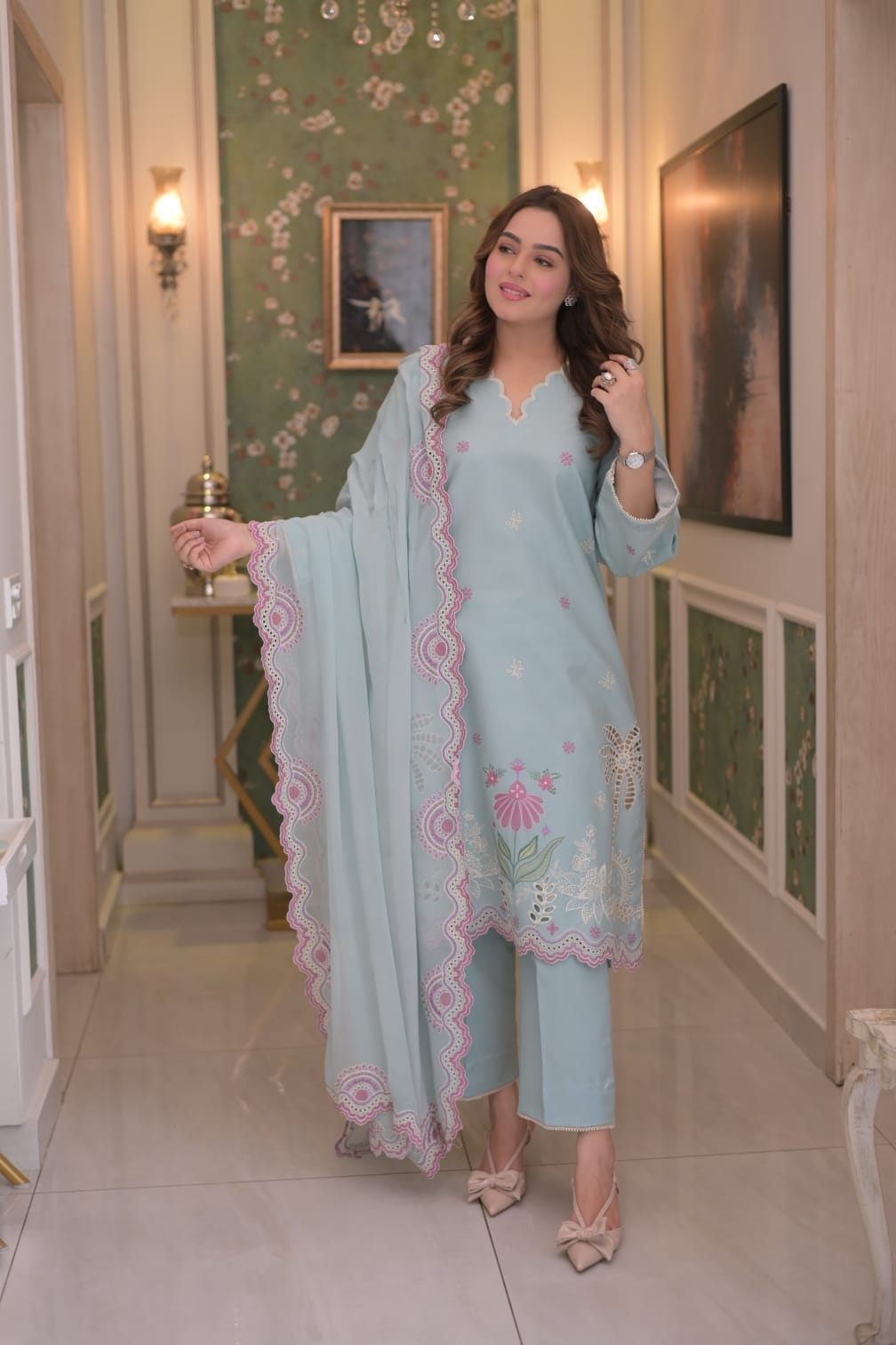 Rs 8000 Aneelas Stithed Emb Lawn Shirt Trouser 2pc [LUX-26-73] [Dispatch Time 2 Month]
