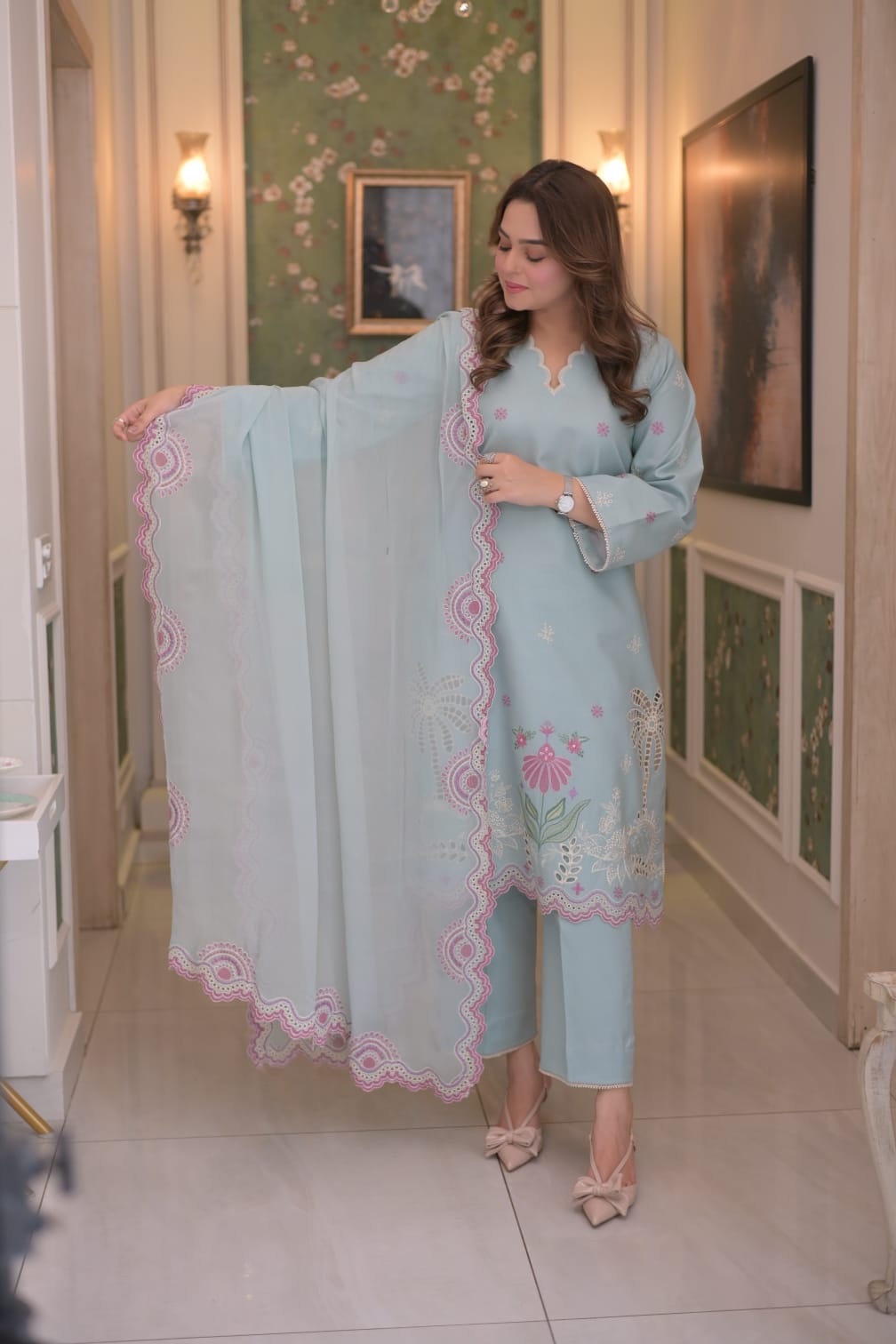 Rs 8000 Aneelas Stithed Emb Lawn Shirt Trouser 2pc [LUX-26-73] [Dispatch Time 2 Month]