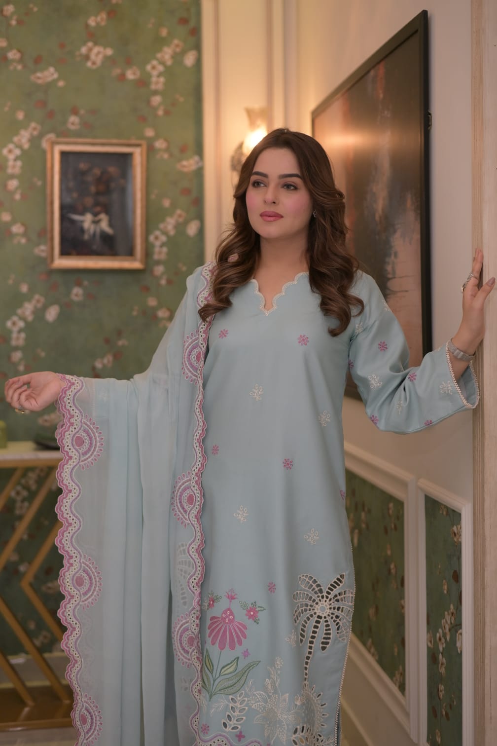 Rs 12000 Aneelas Stithed Emb Lawn With Chiffon Duppata 3pc [LUX-26-73] [Dispatch Time 2 Month]