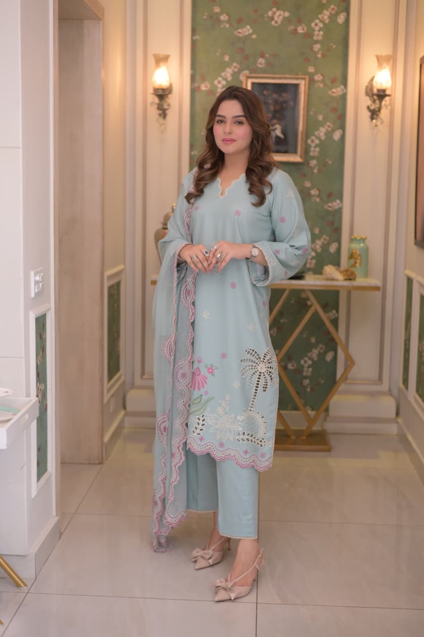 Rs 12000 Aneelas Stithed Emb Lawn With Chiffon Duppata 3pc [LUX-26-73] [Dispatch Time 2 Month]