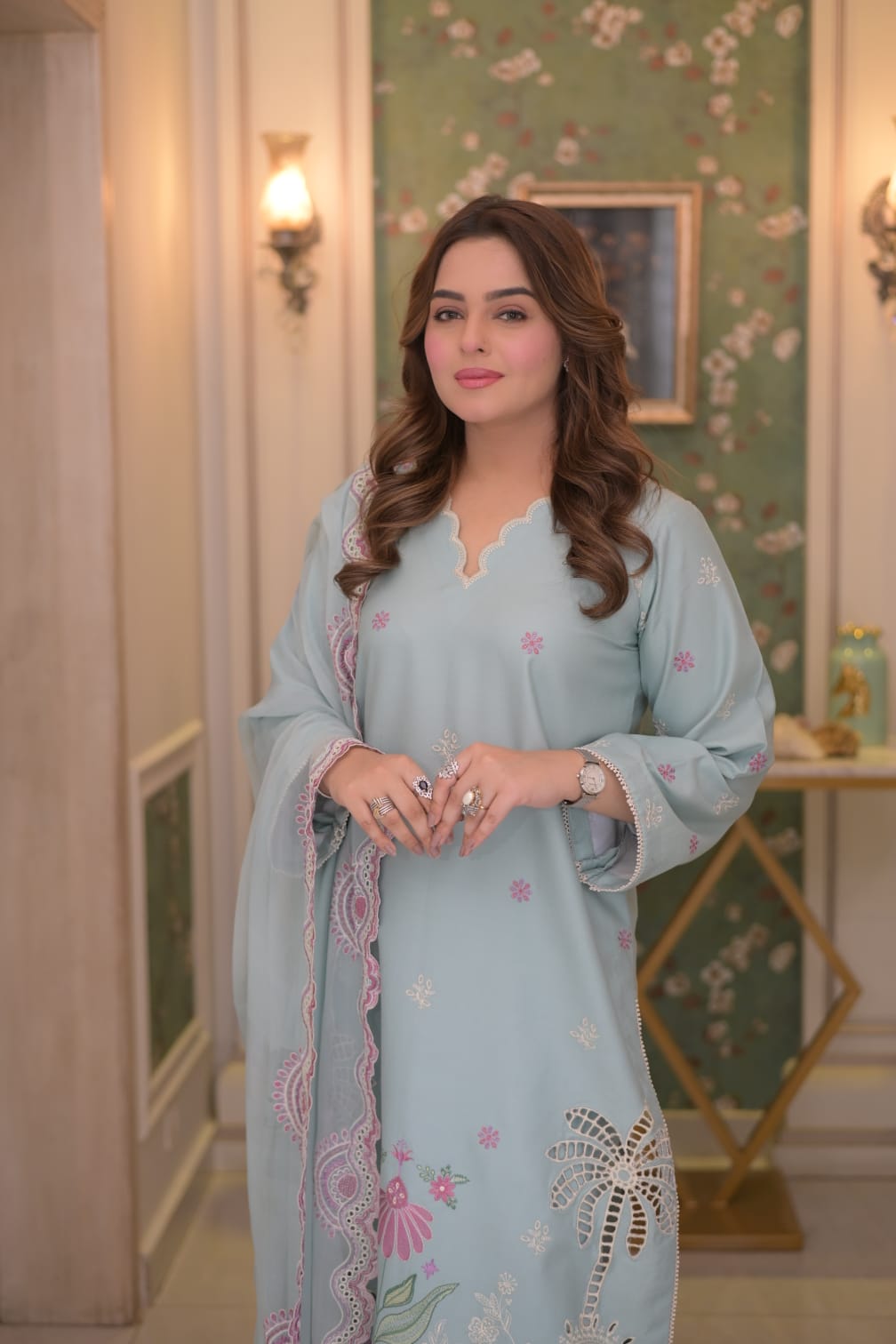 Rs 12000 Aneelas Stithed Emb Lawn With Chiffon Duppata 3pc [LUX-26-73] [Dispatch Time 2 Month]