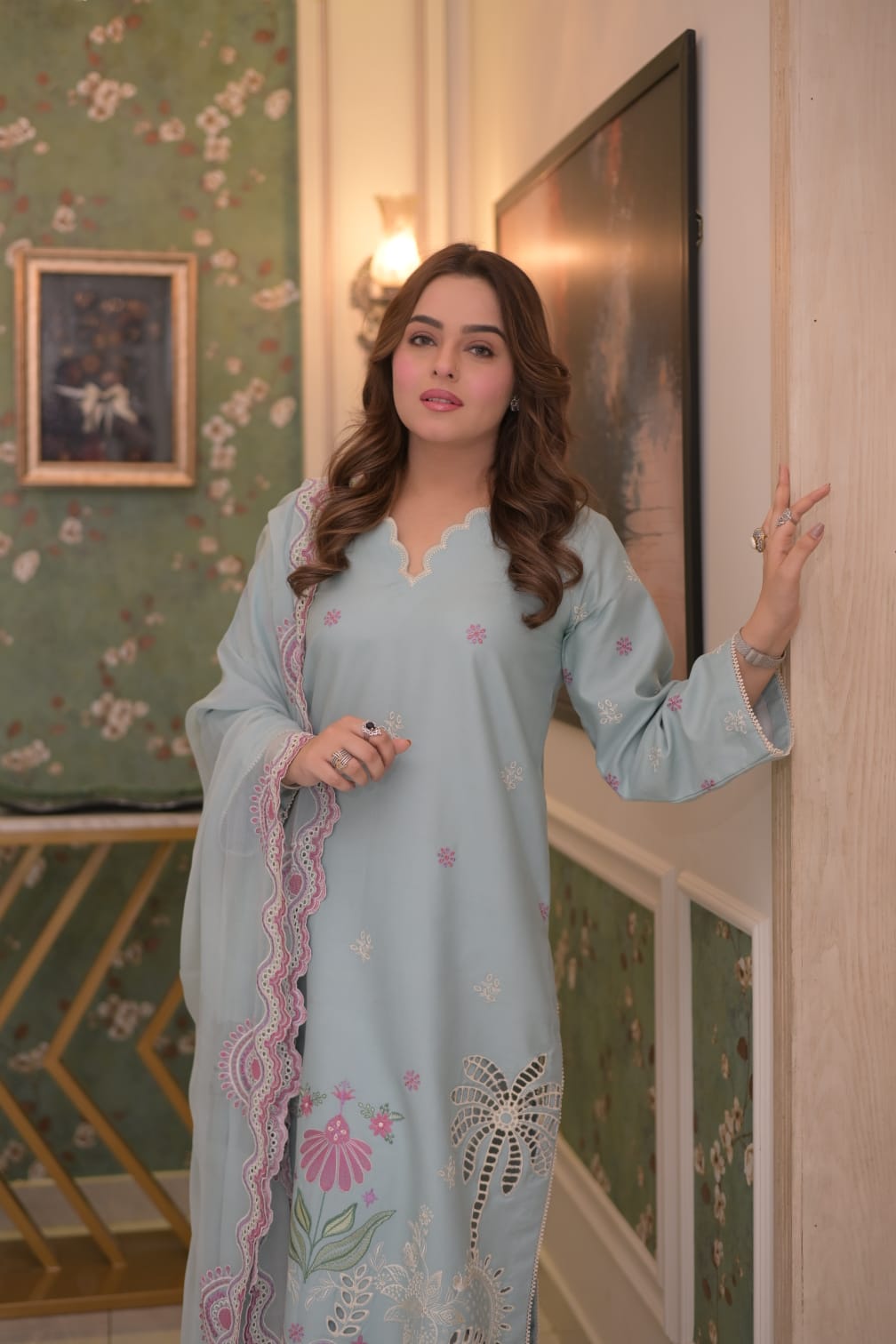 Rs 12000 Aneelas Stithed Emb Lawn With Chiffon Duppata 3pc [LUX-26-73] [Dispatch Time 2 Month]