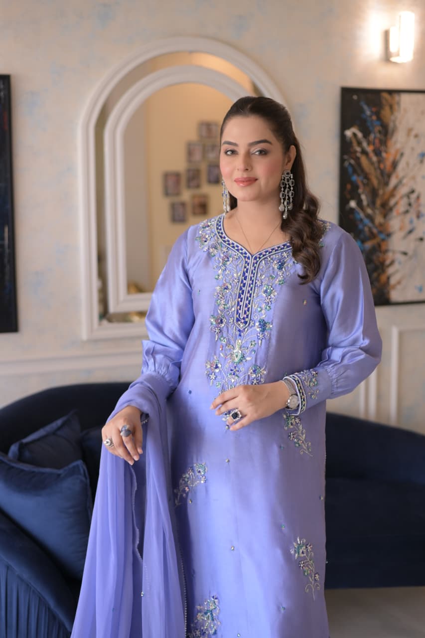 Aneelas Stitched Tussar Silk Ada Work Emb Semi Formal 3pc [FC-19] [Dispatch Time 2 Months]