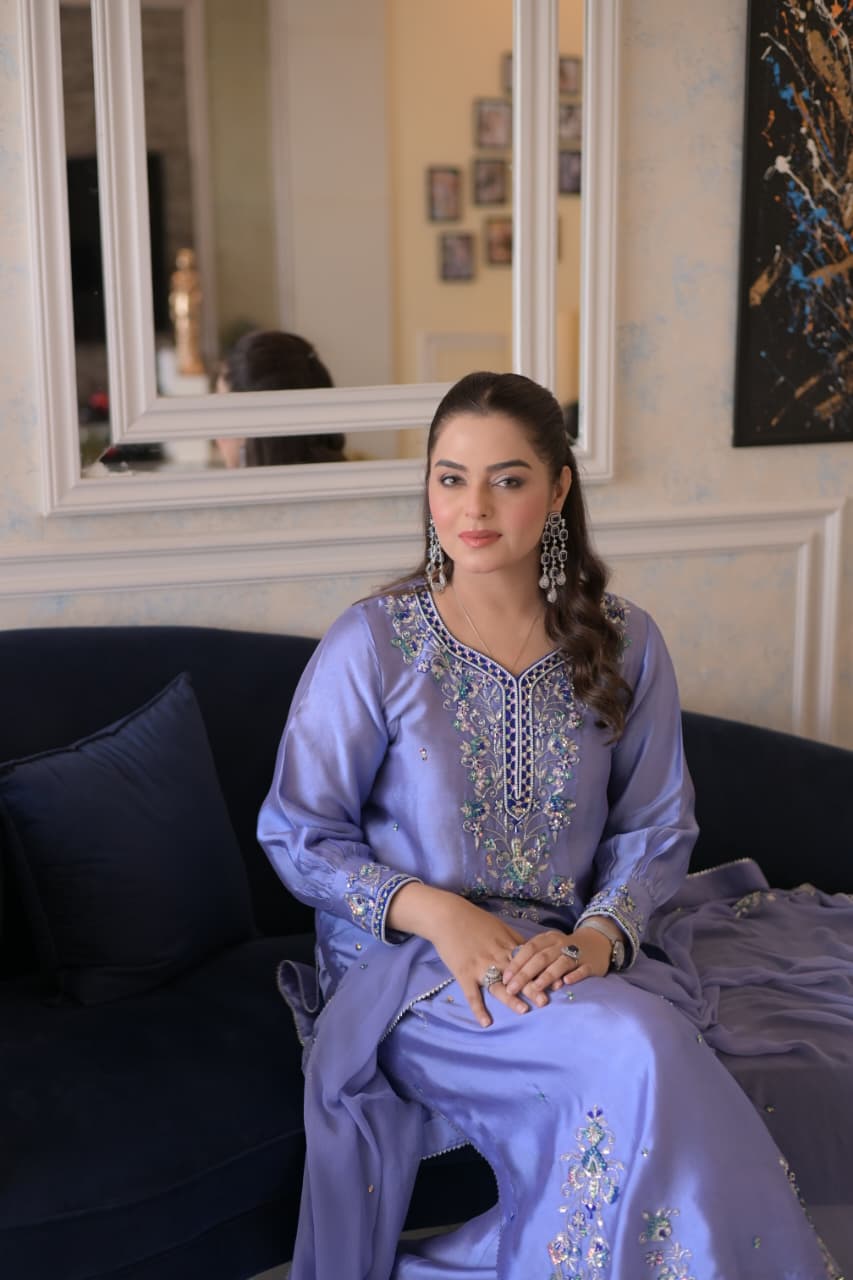 Aneelas Stitched Tussar Silk Ada Work Emb Semi Formal 3pc [FC-19] [Dispatch Time 2 Months]