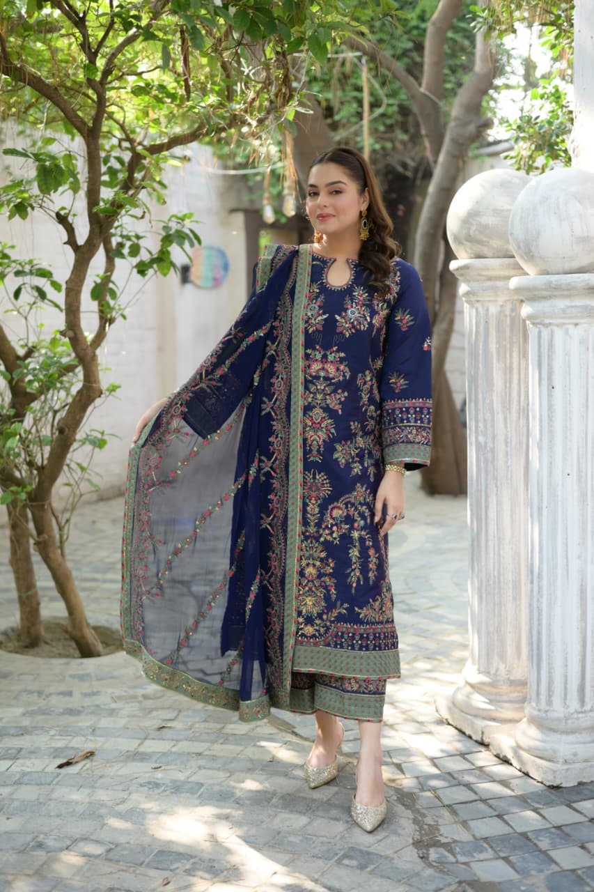 Aneelas Tussar Silk Semi Formal Emb 3pc Chiffon Duppata [FC-20] [Dispatch time 2 Months]