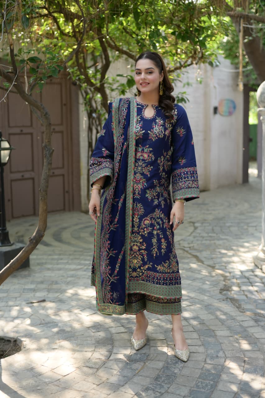 Aneelas Tussar Silk Semi Formal Emb 3pc Chiffon Duppata [FC-20] [Dispatch time 2 Months]