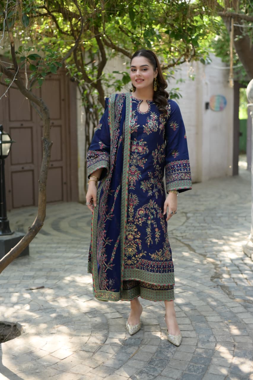 Aneelas Tussar Silk Semi Formal Emb 3pc Chiffon Duppata [FC-20] [Dispatch time 2 Months]