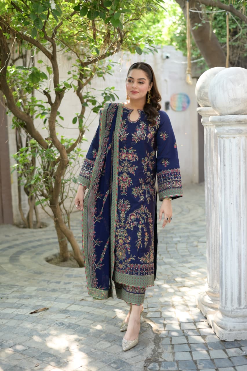 Aneelas Tussar Silk Semi Formal Emb 3pc Chiffon Duppata [FC-20] [Dispatch time 2 Months]