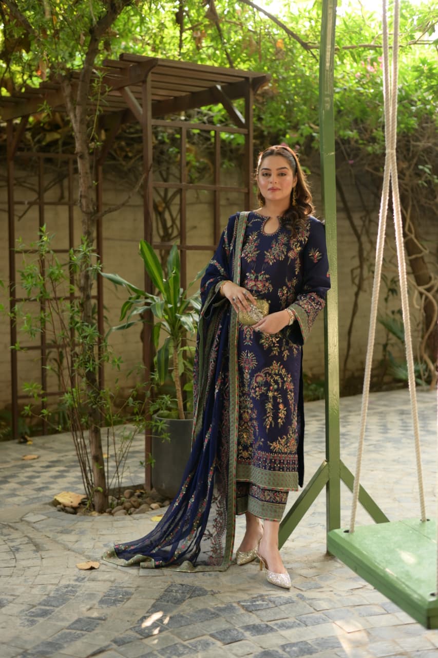 Rs 22500 Aneelas Stitched Tussar Silk Semi Formal Emb 3pc Chiffon Duppata [FC-20] [Dispatch time 2 Months]