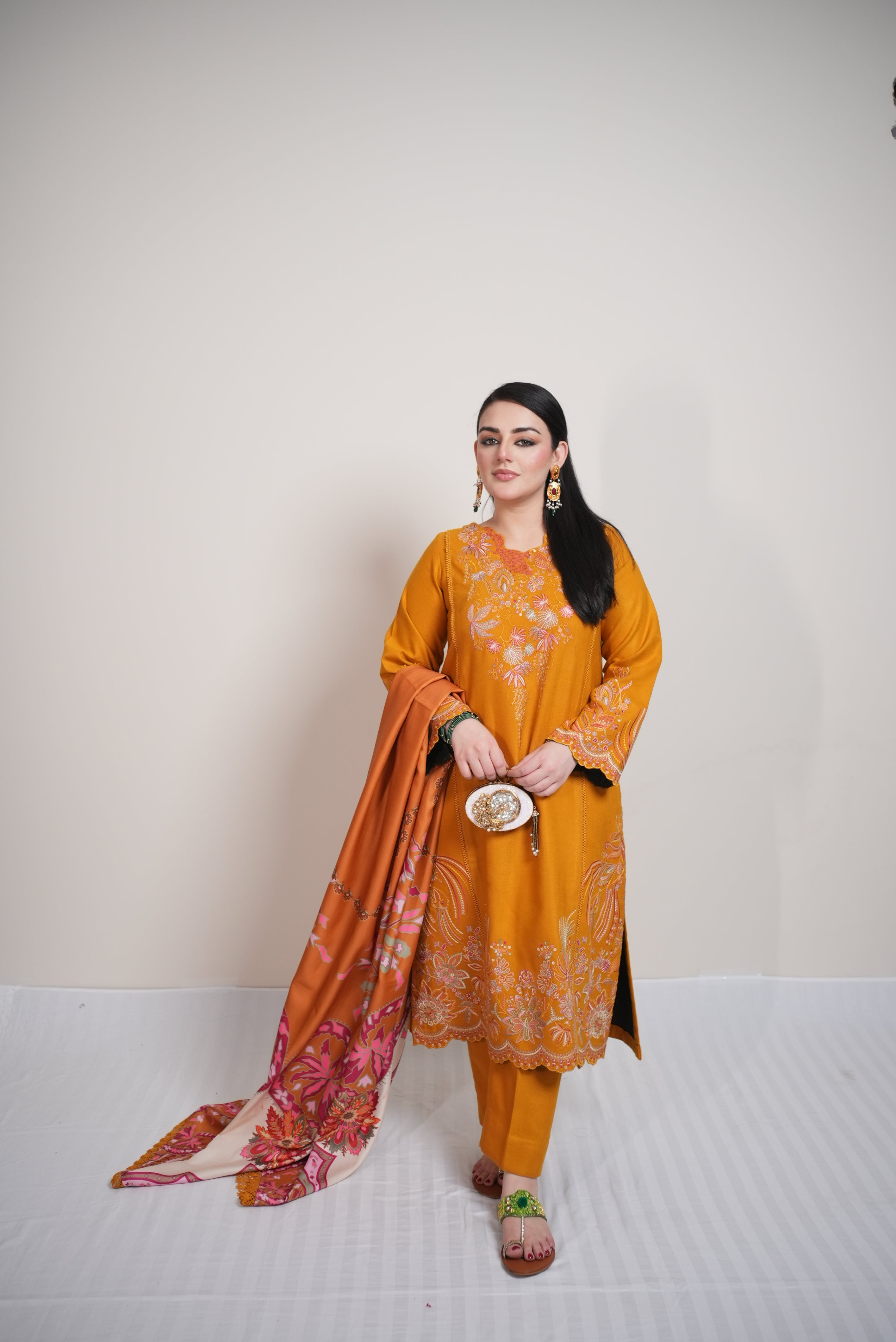 Rs 13500 Aneelas Stitched Peach Wool Emb 3pc [PL-10] [Dispatch Time 2 Months]