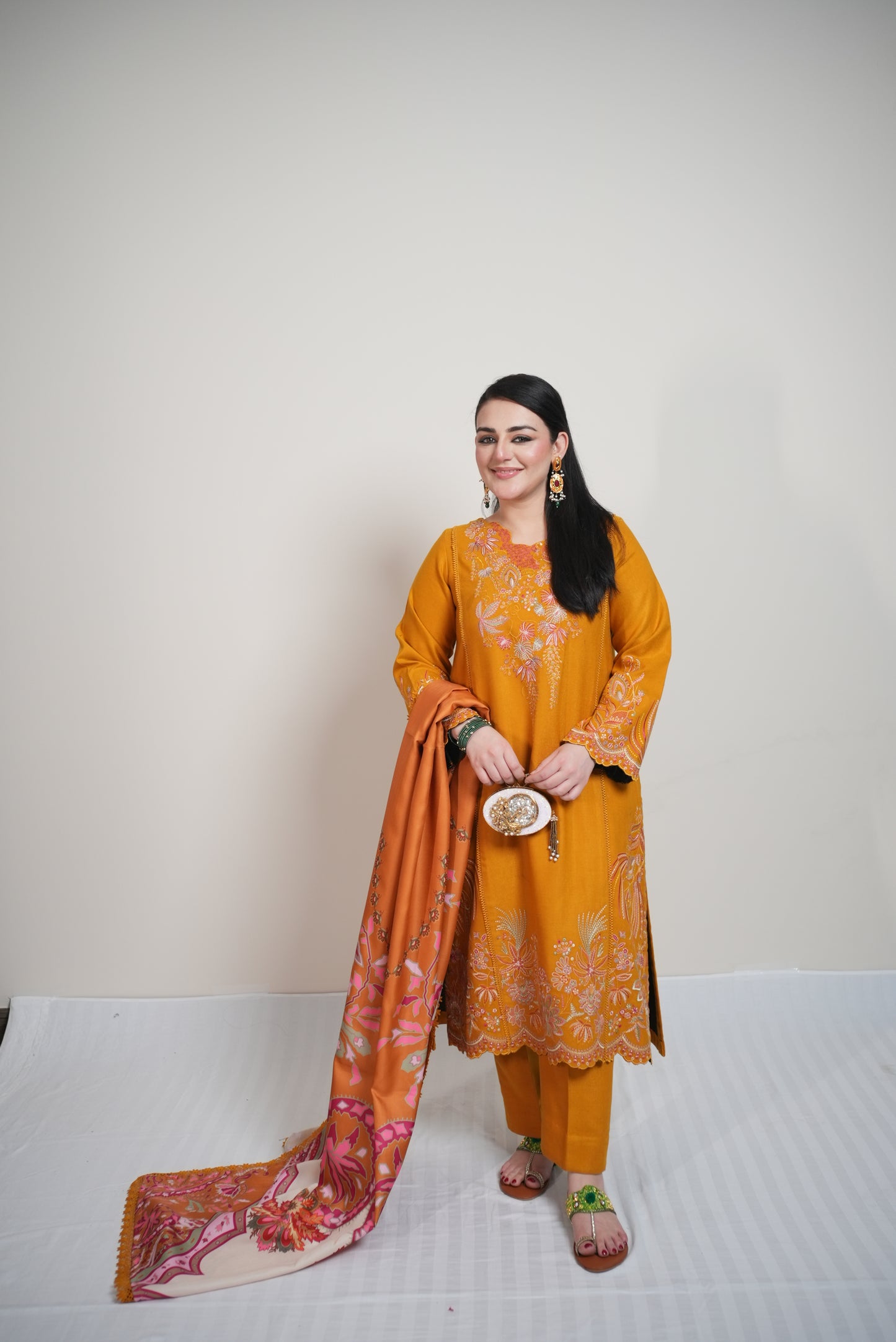 Rs 13500 Aneelas Stitched Peach Wool Emb 3pc [PL-10] [Dispatch Time 2 Months]