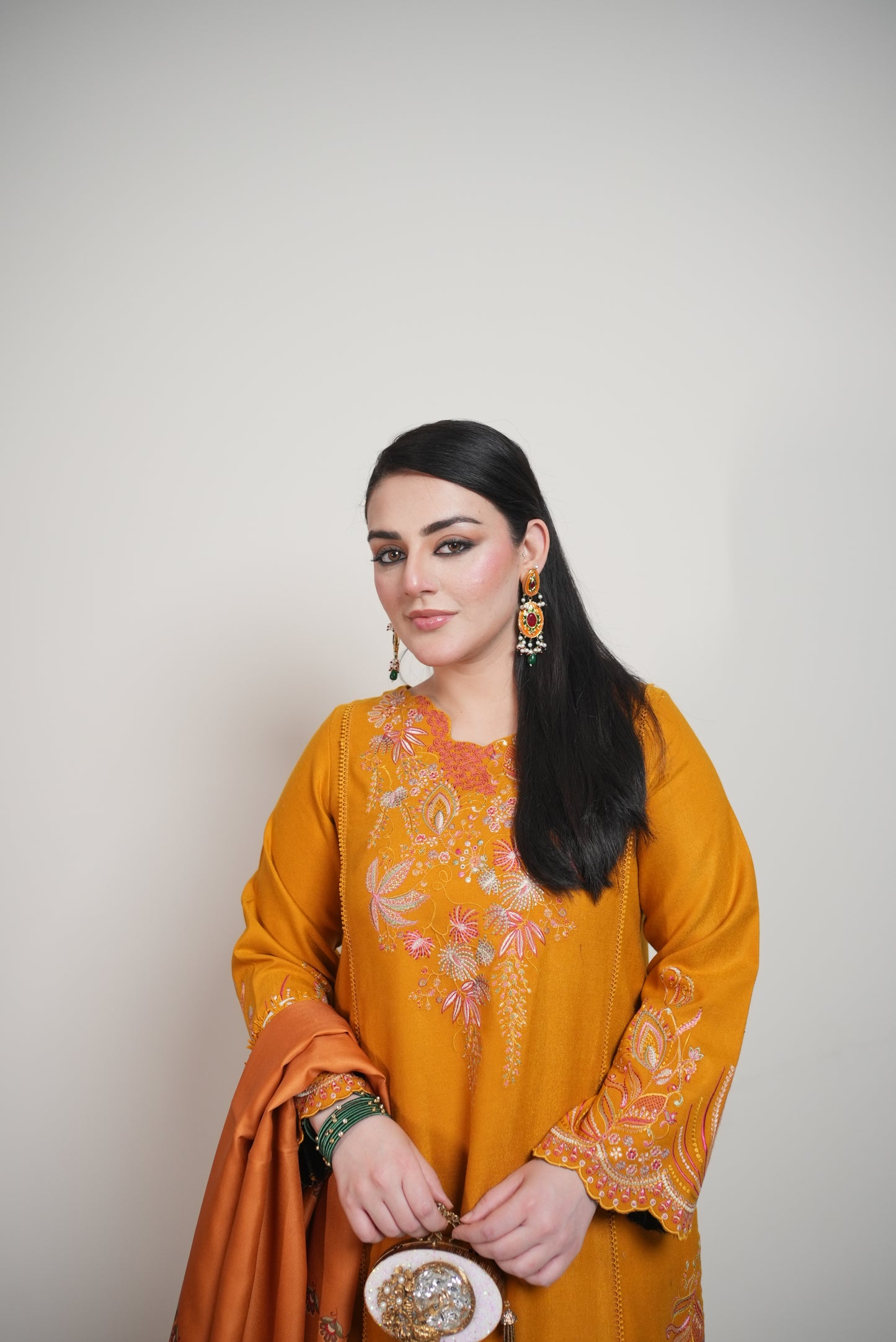 Rs 13500 Aneelas Stitched Peach Wool Emb 3pc [PL-10] [Dispatch Time 2 Months]