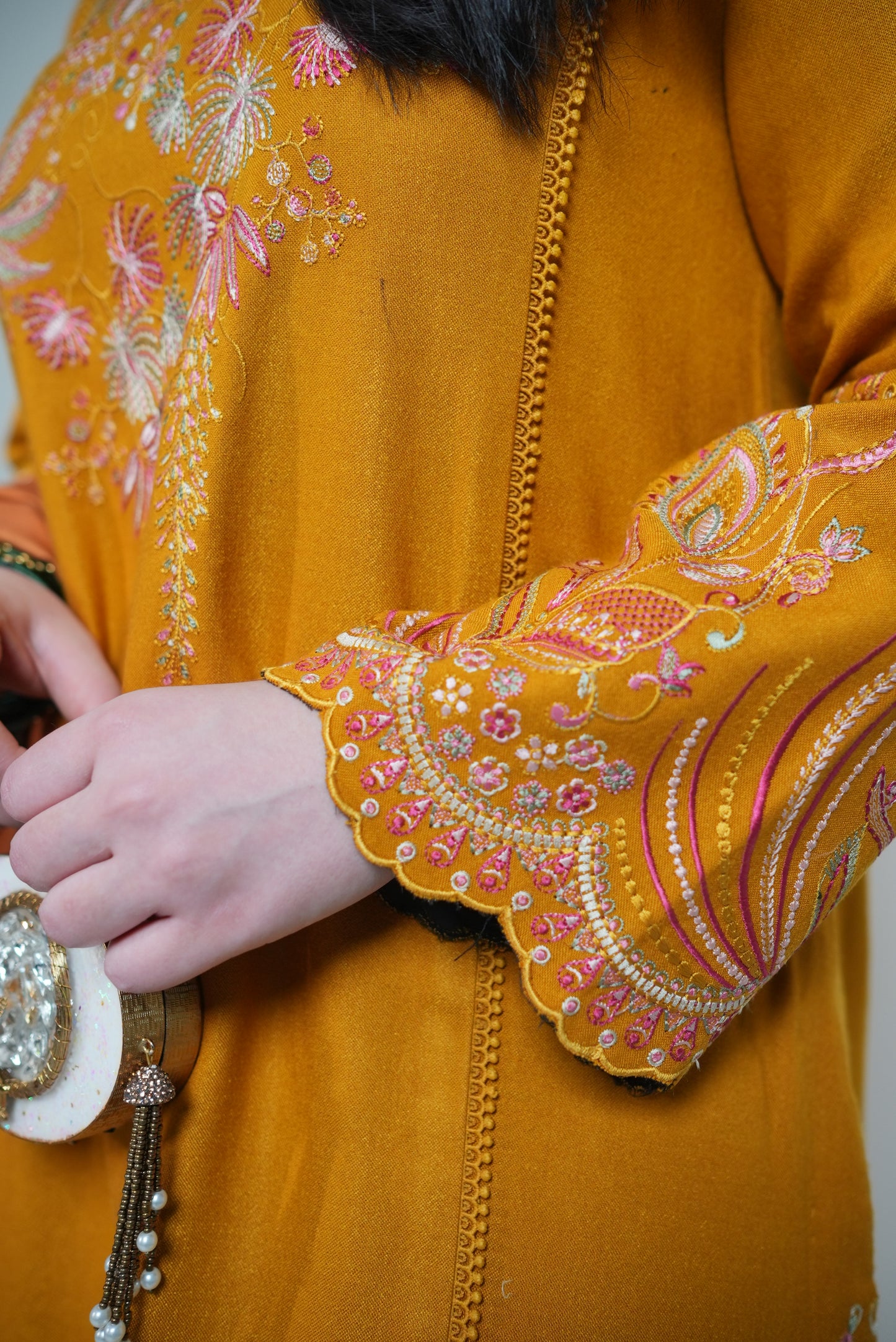 Rs 13500 Aneelas Stitched Peach Wool Emb 3pc [PL-10] [Dispatch Time 2 Months]