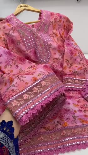 Rs 9000 Aneelas UNstitched lawn print Emb shirt Emb chiffon Duppata Emb gharara pent 3pc [Dispatch date 15th April ]