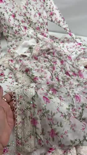 Rs 15500 Aneelas UNstitched Silk Emb Printed 3pc With Chiffon Duppata[Silk Trouser] [FC-39-B][Dispatch Time 1 Month]