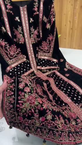 Rs 23500 Aneelas Stitched wedding velvet shirt velvet heavy shawl and velvet trouser [Dispatch Time 3 months]